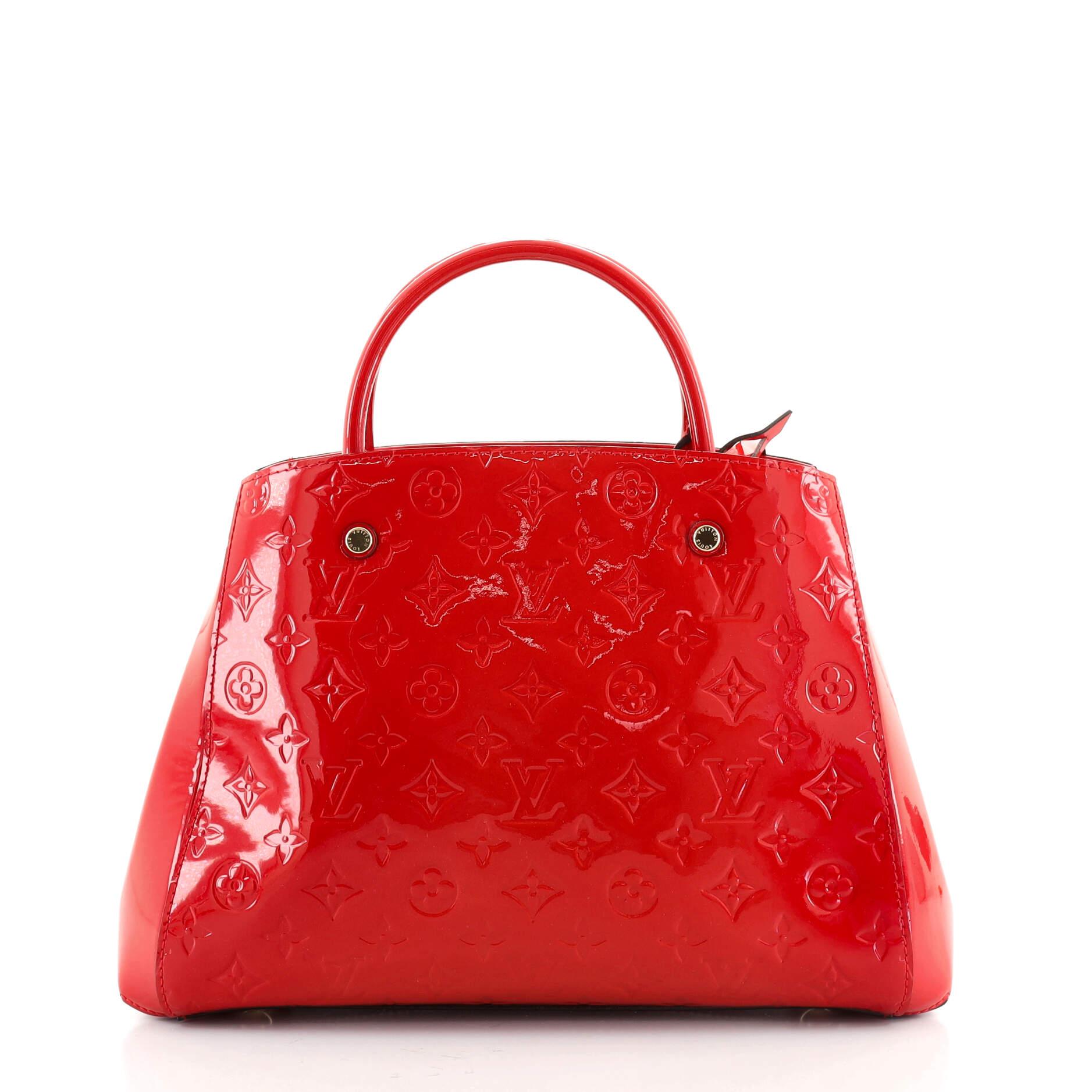 Red Louis Vuitton Montaigne Handbag Monogram Vernis MM