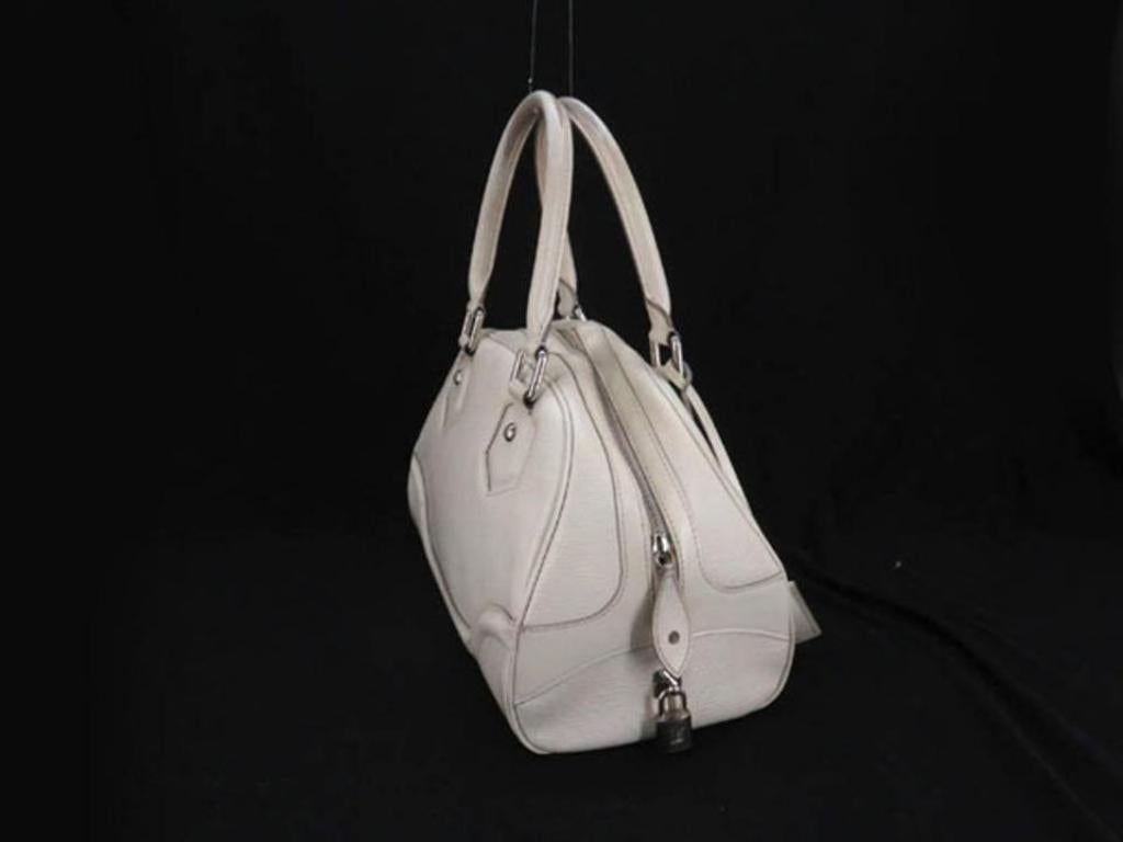 Louis Vuitton Montaigne Ivory Epi Pm 218908 White Leather Satchel In Fair Condition For Sale In Forest Hills, NY