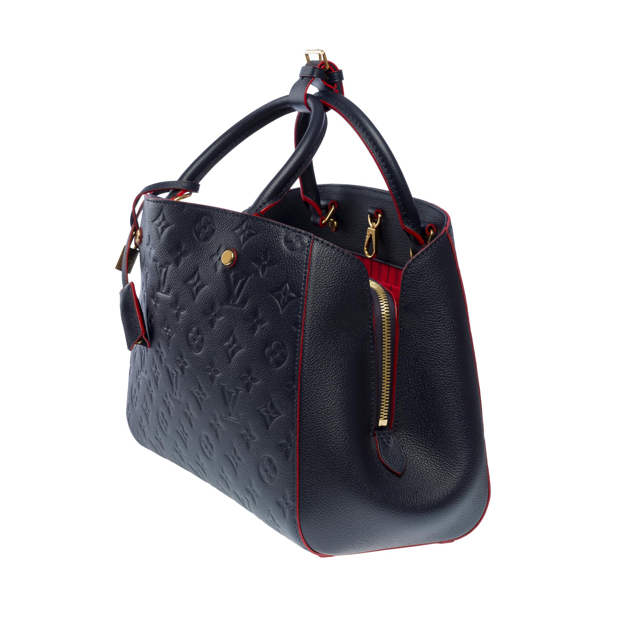 Louis Vuitton Montaigne MM handbag strap in blue/red monogram leather , GHW In Excellent Condition In Paris, IDF
