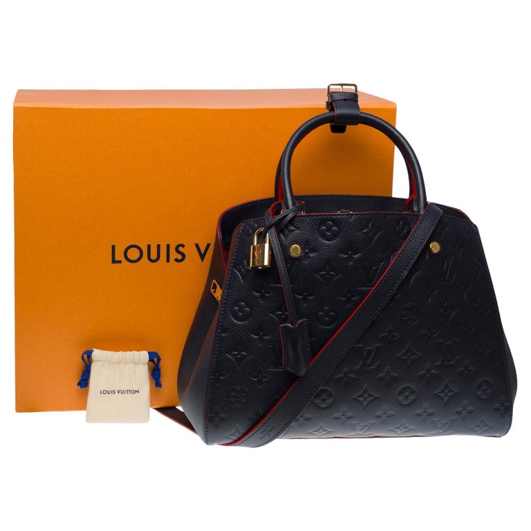 Louis Vuitton Montaigne MM handbag strap in blue/red monogram leather , GHW