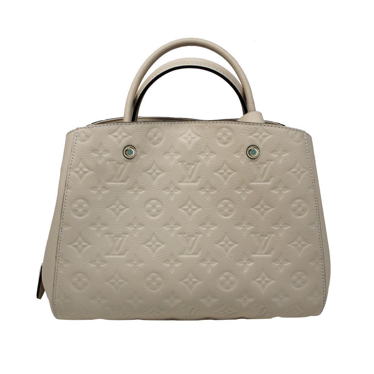 Company: Louis Vuitton
Handles: Leather rolled handles with 4.5″ drop or 10″ drop removable shoulder strap
Measurements: 14″ x 4.5″ x 9.5″
Materials: Neige Empreinte Leather 
Interior: Beige & Black Striped Interior Lining includes Clochette, 2 main