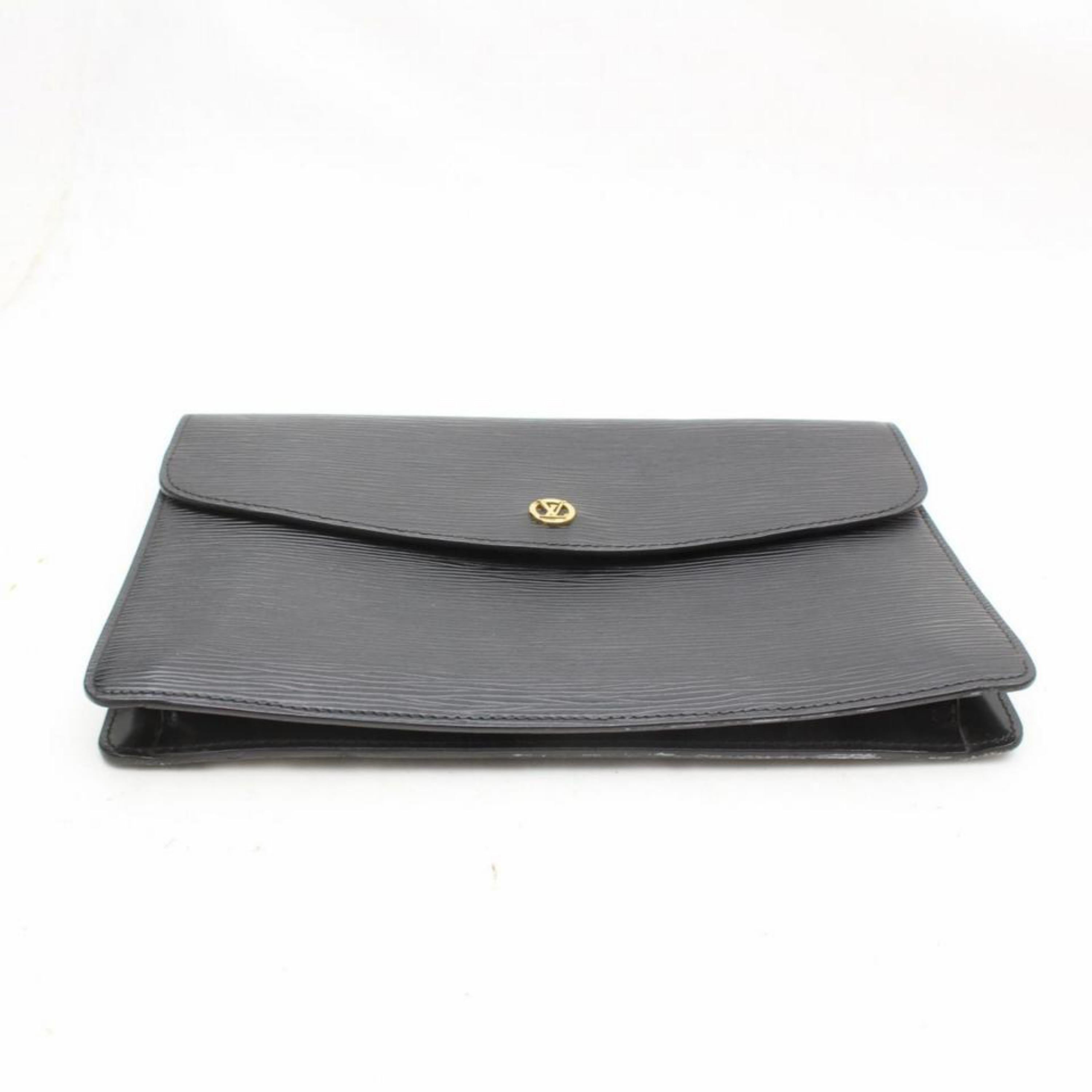 Louis Vuitton Montaigne Noir Envelope 869581 Black Leather Clutch For Sale 4