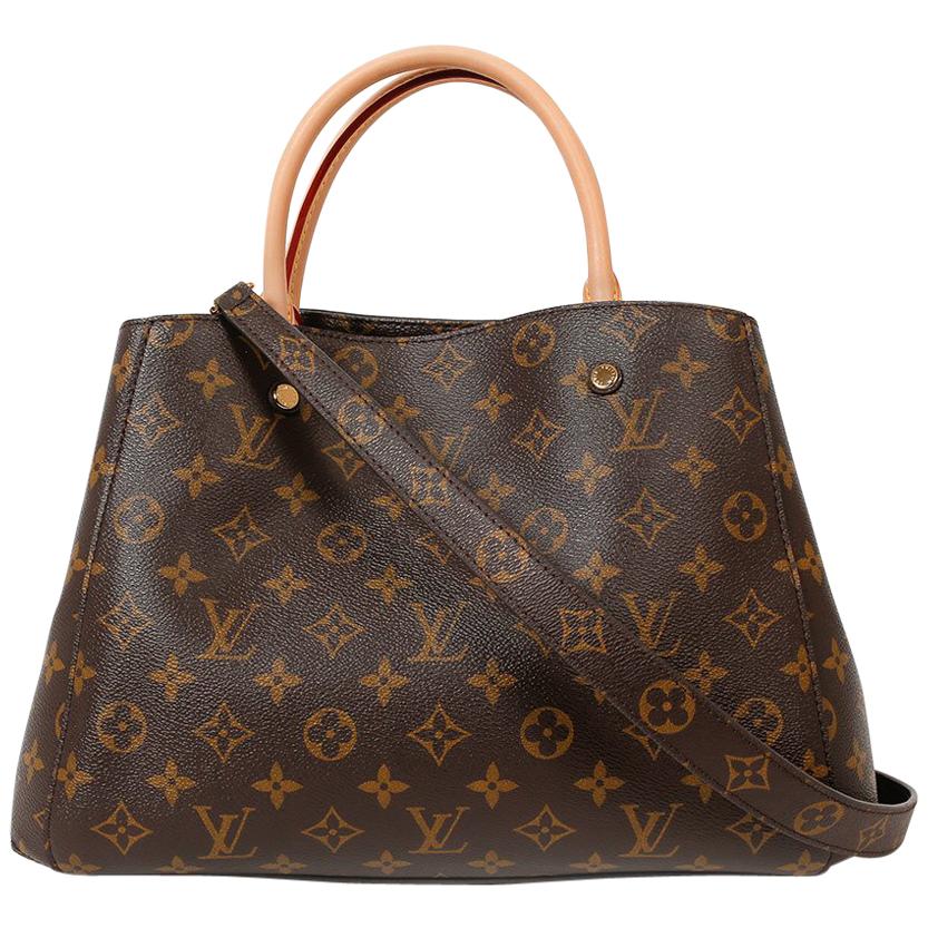 LOUIS VUITTON Montaigne Tote Bag in Brown Monogram Canvas and Natural Leather