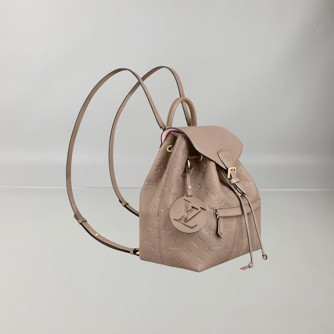 Louis Vuitton reinterprets the House’s iconic Montsouris Backpack from 1994 in Monogram Empreinte embossed leather. The backpack’s pure lines are enlivened with a vintage-style golden buckle and a playful yet subtle LV charm. Two adjustable leather