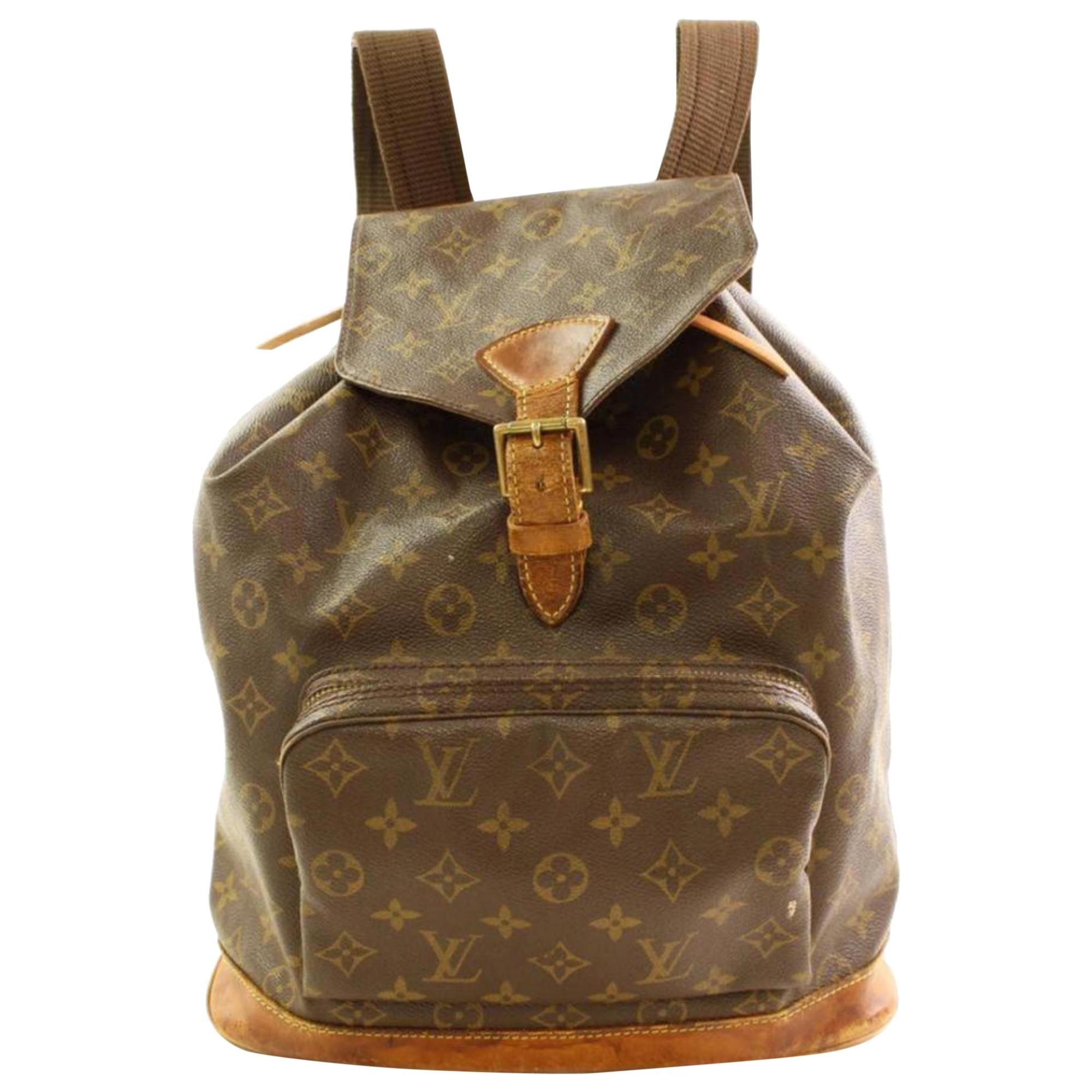 Louis Vuitton Montsouris Gm 866462 Brown Canvas and Calf Leather Backpack For Sale