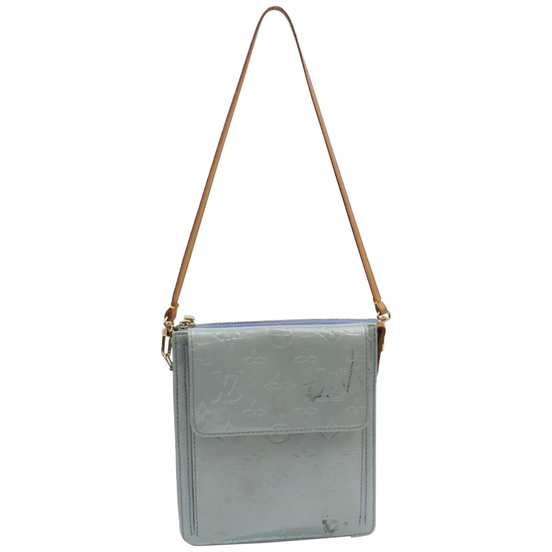 Louis Vuitton Mott Monogram Vernis 870082 Blue Patent Leather Shoulder Bag For Sale