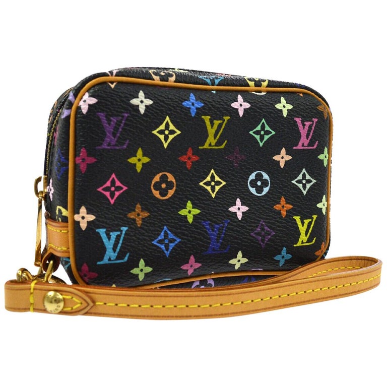 Louis Vuitton Multi Color Black Small Mini Evening Clutch Wristlet Pochette Bag For Sale at 1stdibs