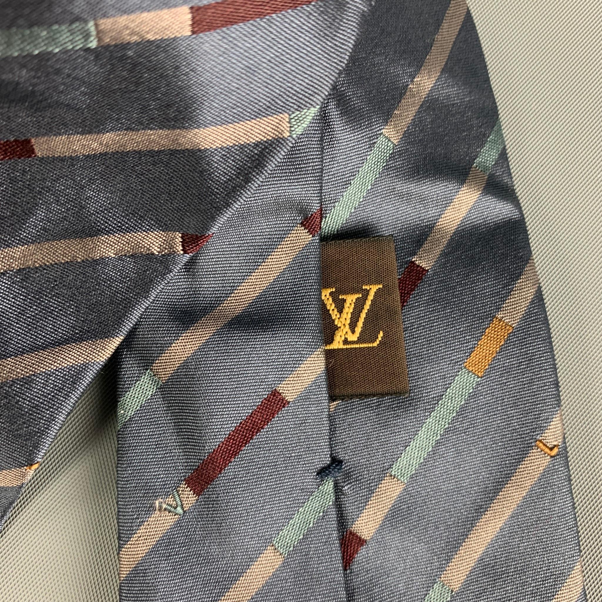 LOUIS VUITTON Multi-Color Diagonal Stripe Silk Neck Tie In Good Condition In San Francisco, CA