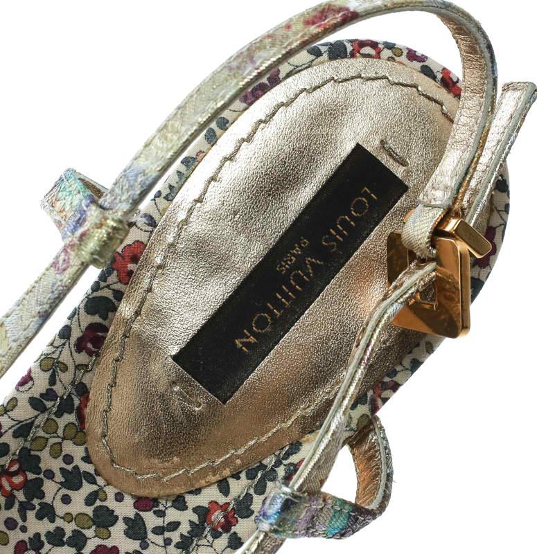 Beige Louis Vuitton Multicolor Brocade Fabric Feerique Morganne Wedge Sandals Size 36