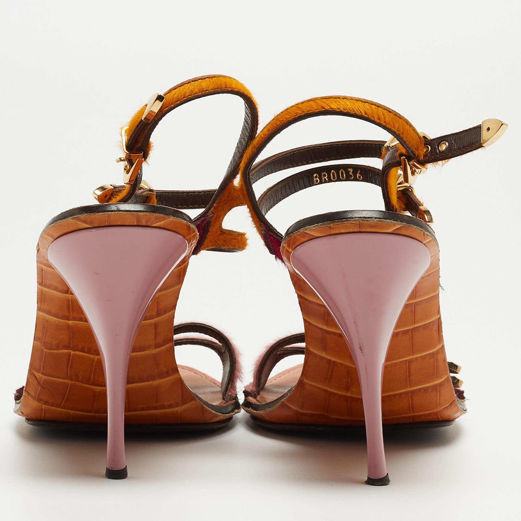 Women's Louis Vuitton Multicolor Calf Hair Buckle Detail Strappy Sandals Size 40