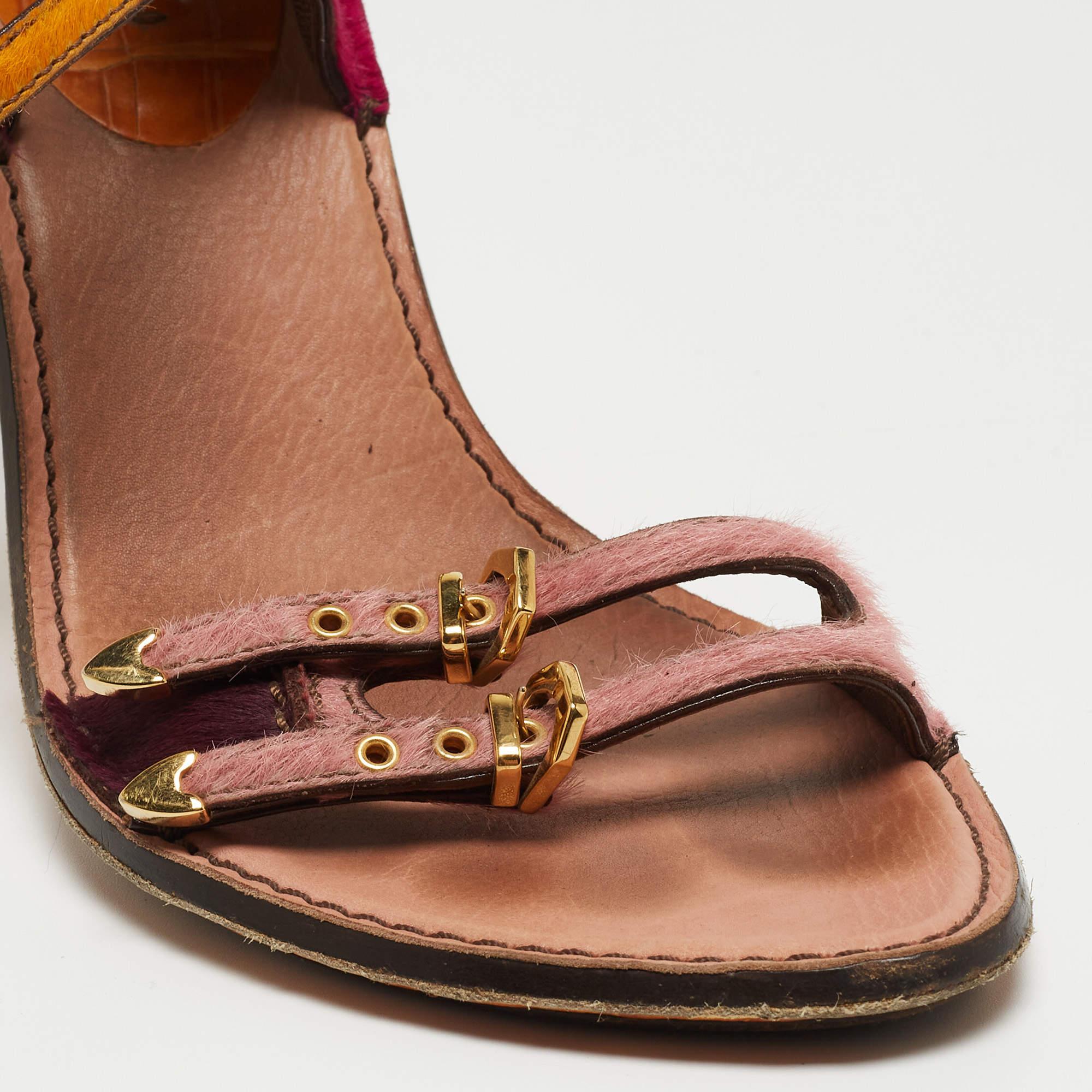 Louis Vuitton Multicolor Calf Hair Buckle Detail Strappy Sandals Size 40 2