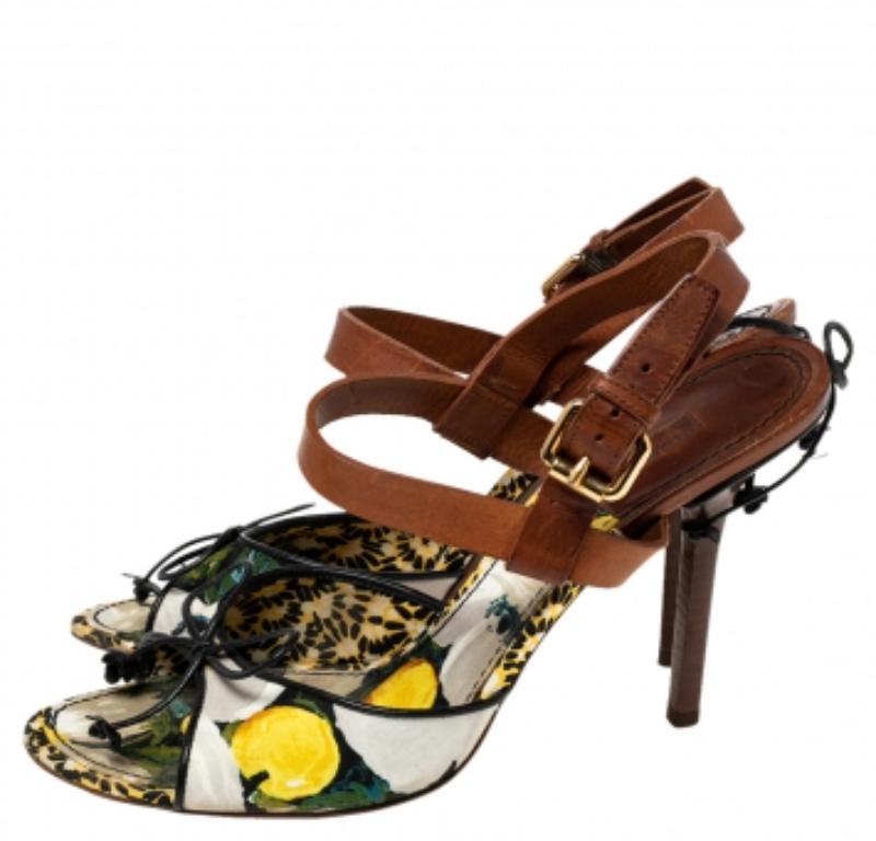 Brown Louis Vuitton Multicolor Canvas and Leather Flower Fields Sandals Size 38 For Sale