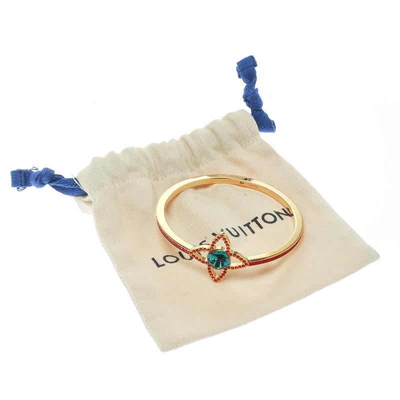 Women's Louis Vuitton Multicolor Crystal Fleur Gold Tone Bangle Bracelet