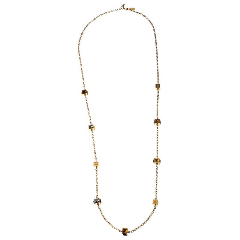 Louis Vuitton Multicolor Crystal Gold Tone Gamble Station Layered Necklace
