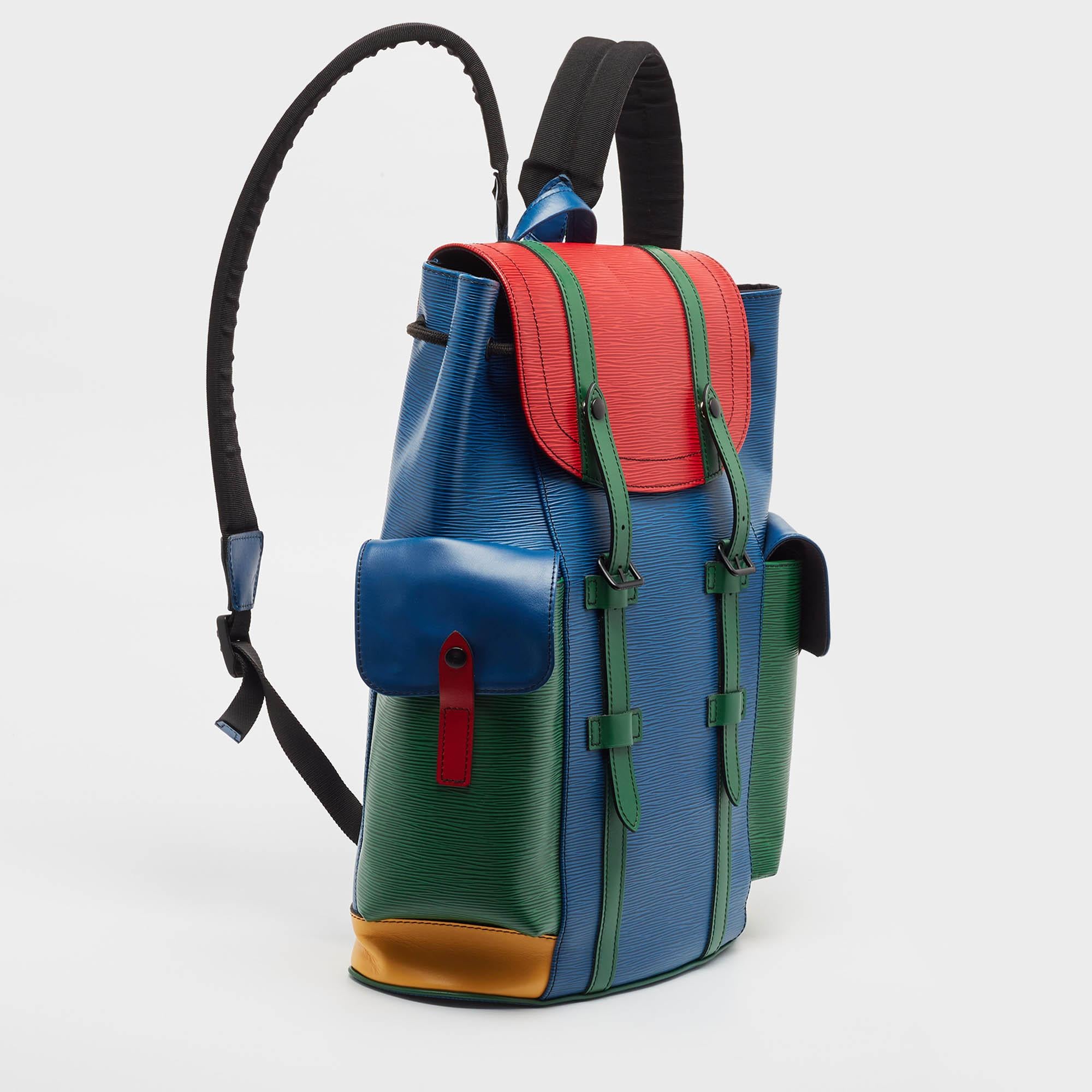 Blue Louis Vuitton Multicolor Epi Leather Christopher MM Backpack For Sale