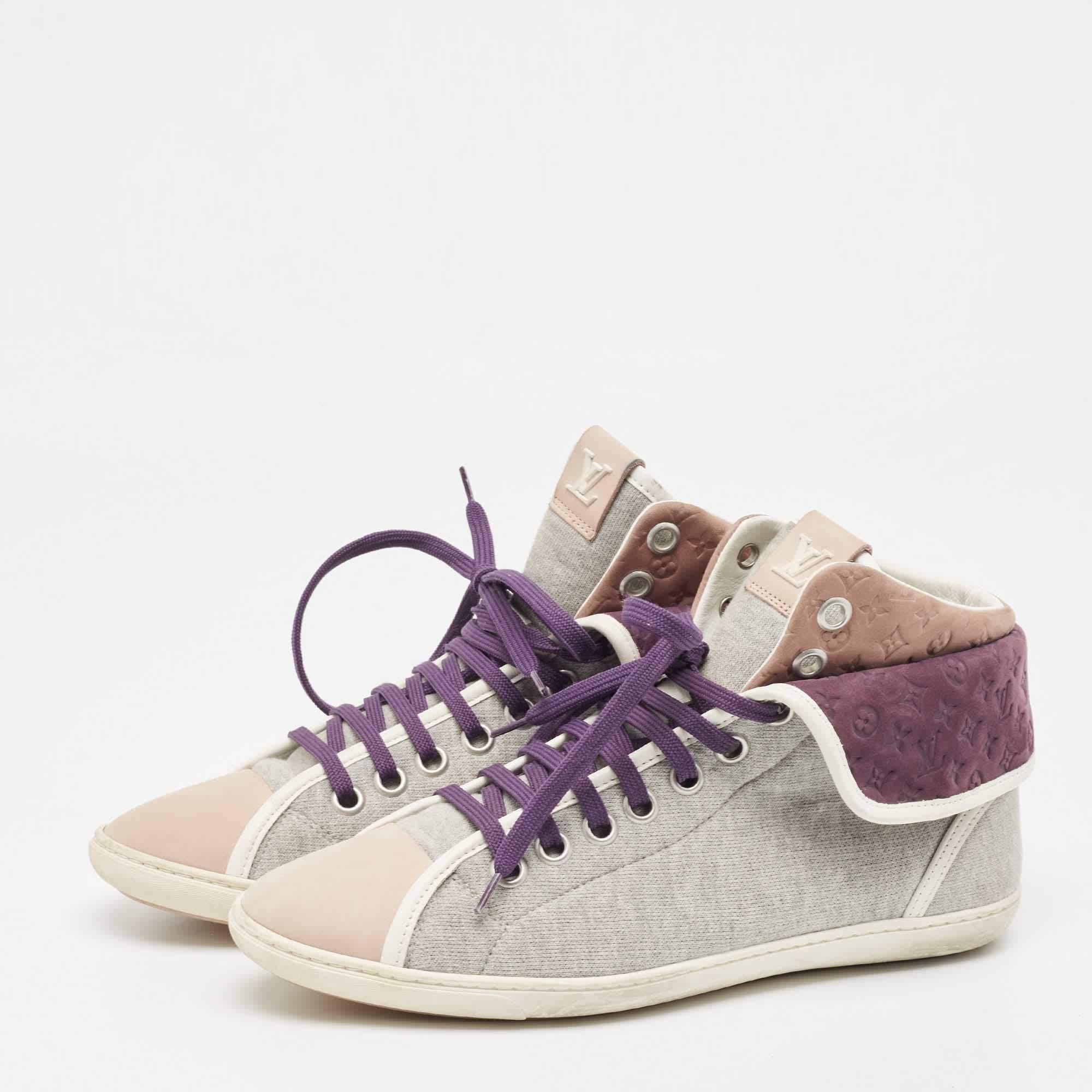 Louis Vuitton Multicolor Fabrice and Fabric Brea High Top Sneakers Size 38.5 In Good Condition For Sale In Dubai, Al Qouz 2