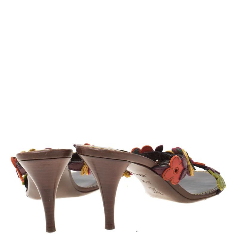 Louis Vuitton Multicolor Floral Leather Slip On Sandals Size 37.5 1