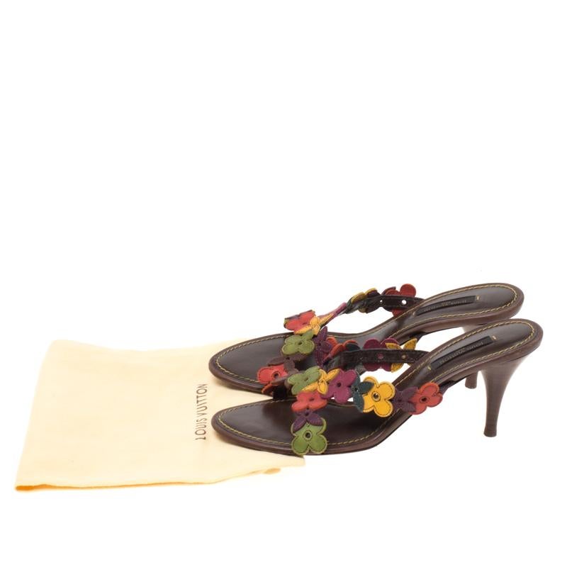 Louis Vuitton Multicolor Floral Leather Slip On Sandals Size 37.5 3