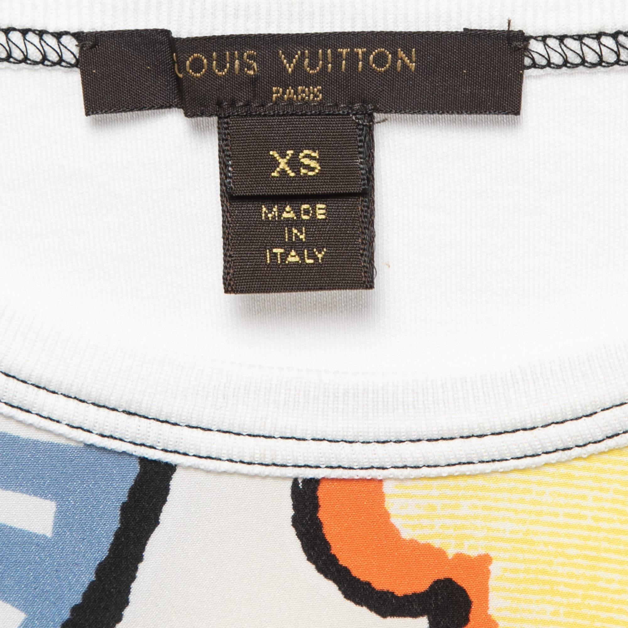 Louis Vuitton Multicolor Floral Print Silk & Cotton Short Sleeve T-Shirt XS For Sale 1