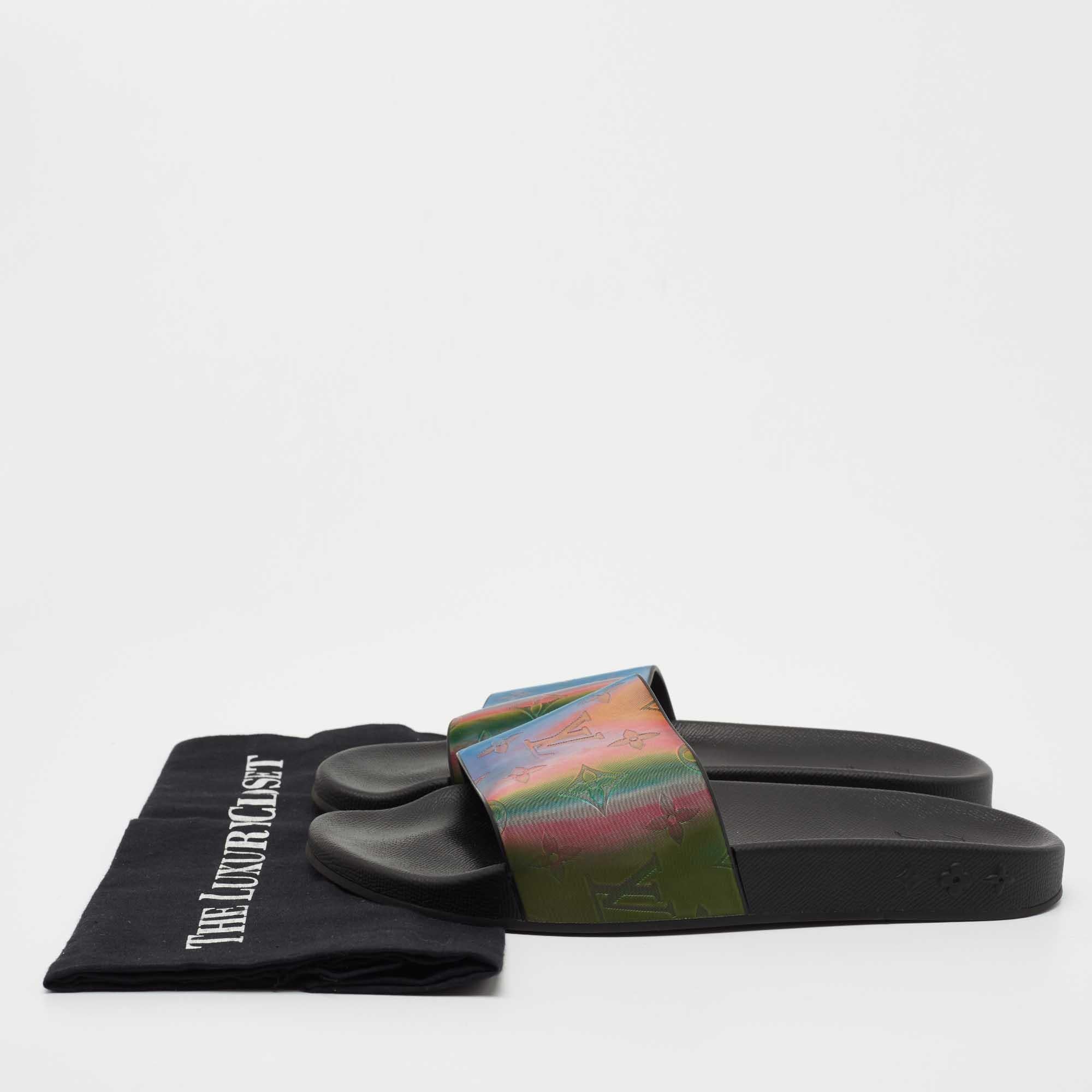 Louis Vuitton Multicolor Iridescent Monogram Rubber Waterfront Slides Size 40.5 3