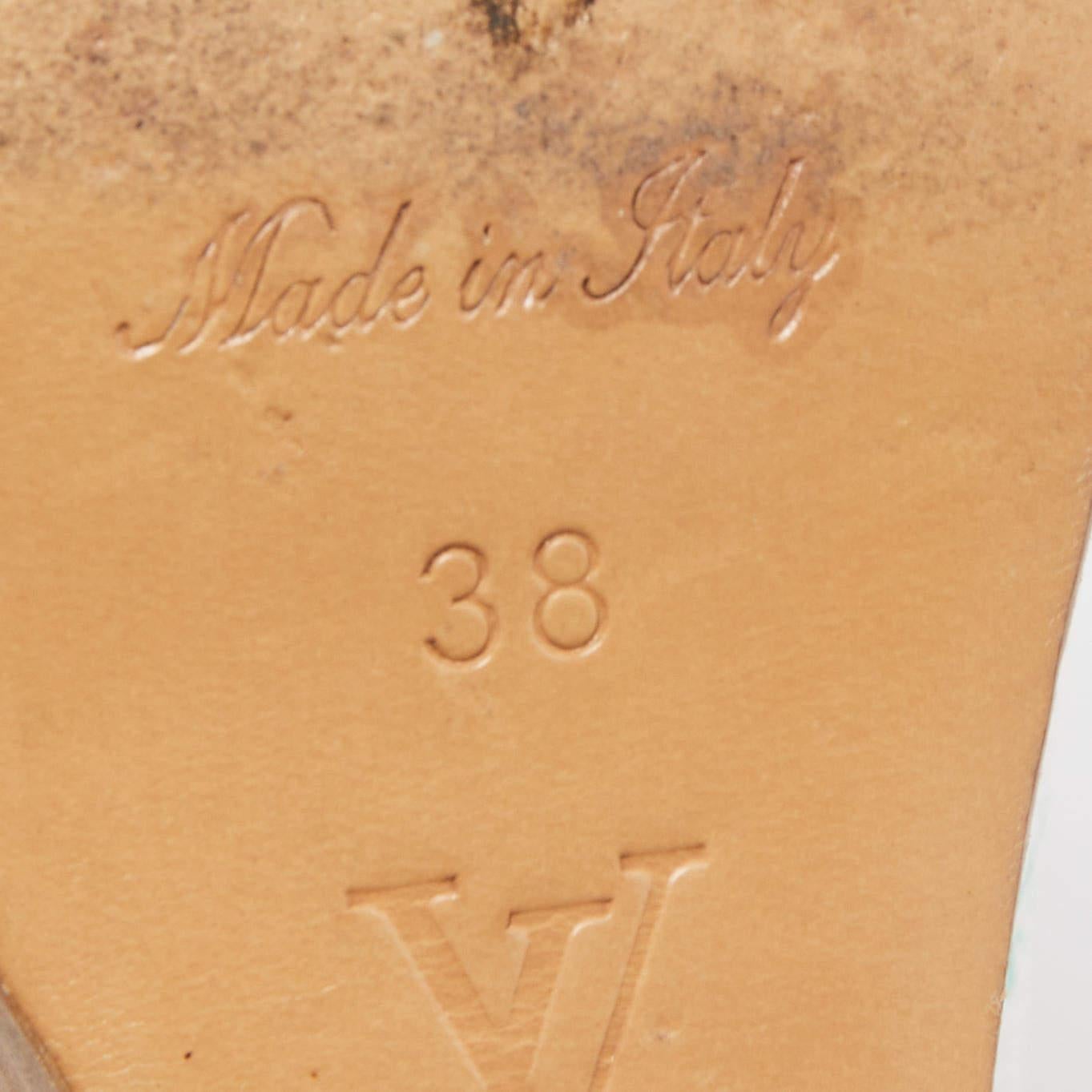 Women's Louis Vuitton Multicolor Leather Peep Toe Wedge Pumps Size 38