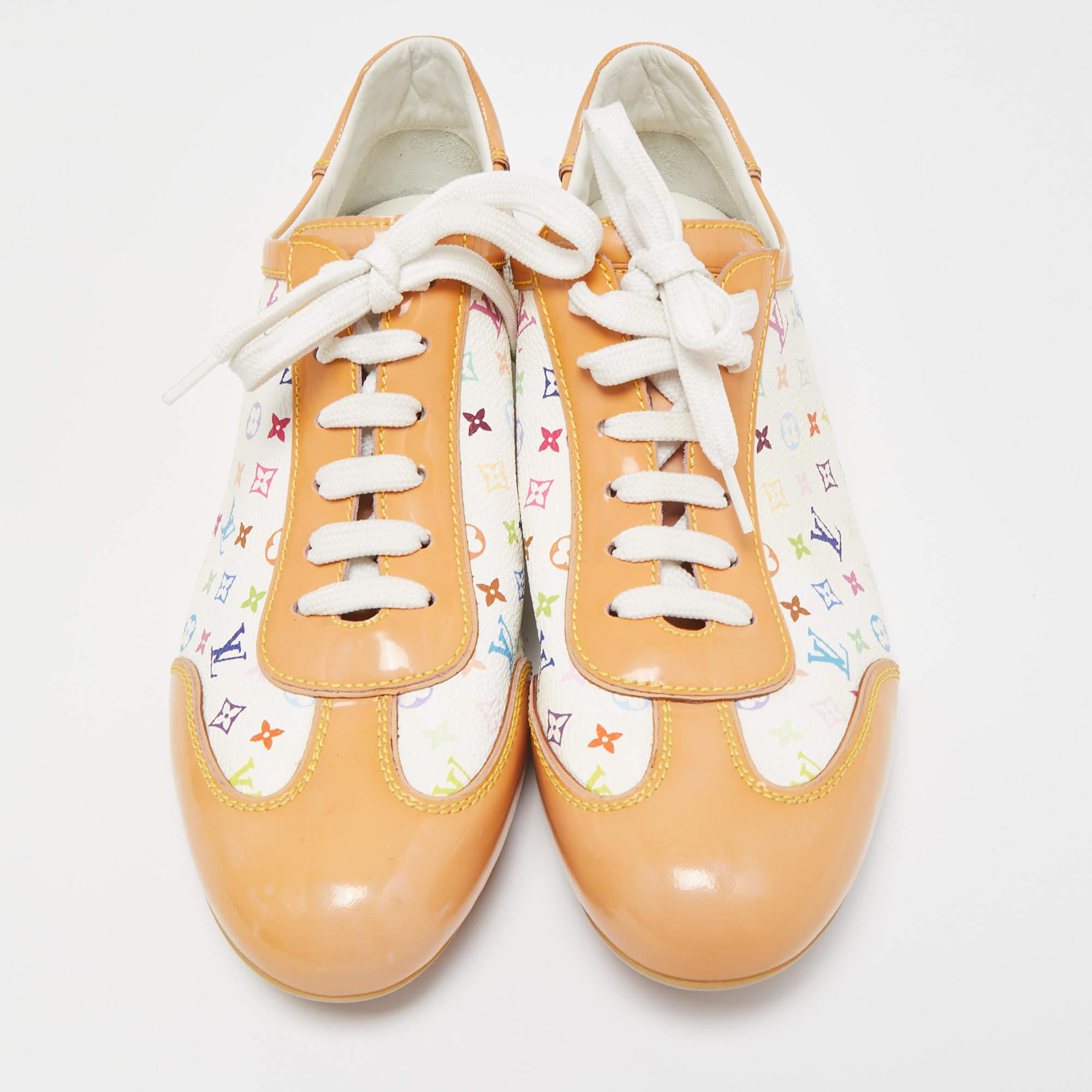 Women's Louis Vuitton Multicolor Monogram Canvas And Patent Leather Low Top Sneakers Siz For Sale