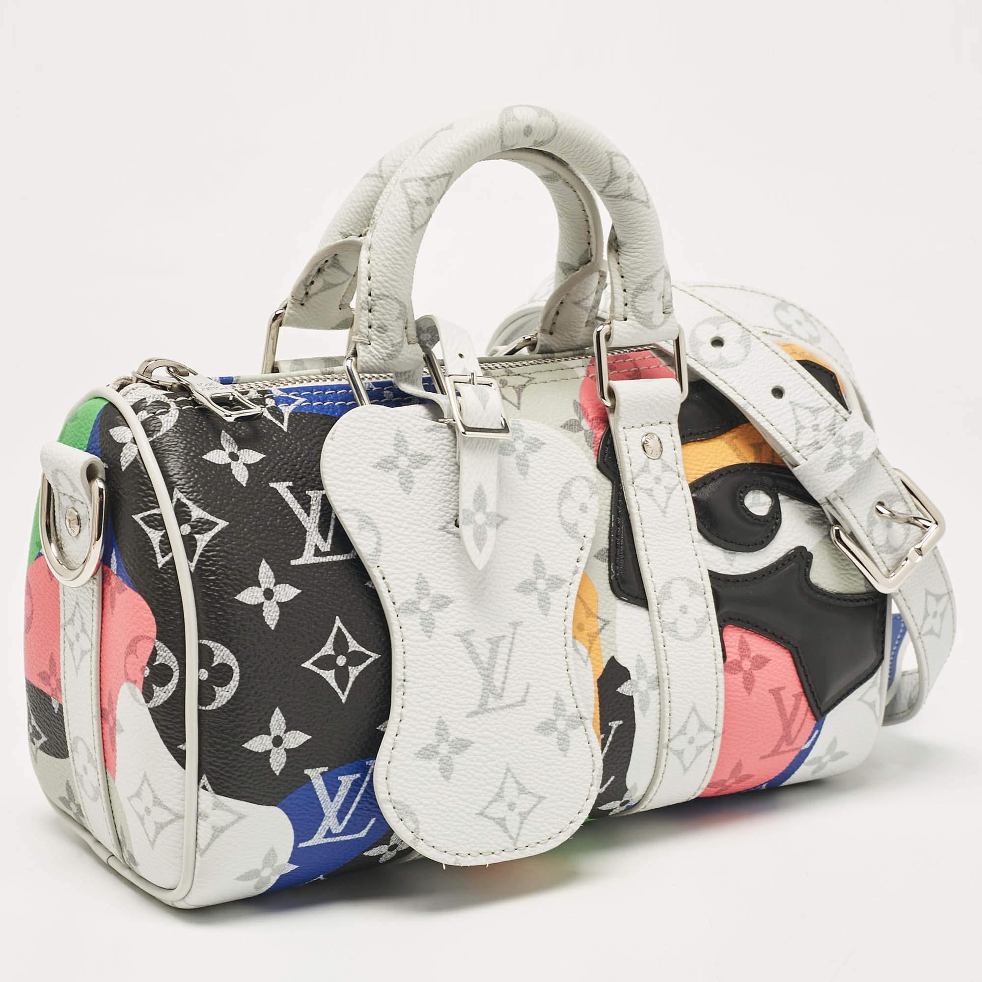 Beige Louis Vuitton Multicolor Monogram Canvas Keepall Bandoulière 25 Bag For Sale