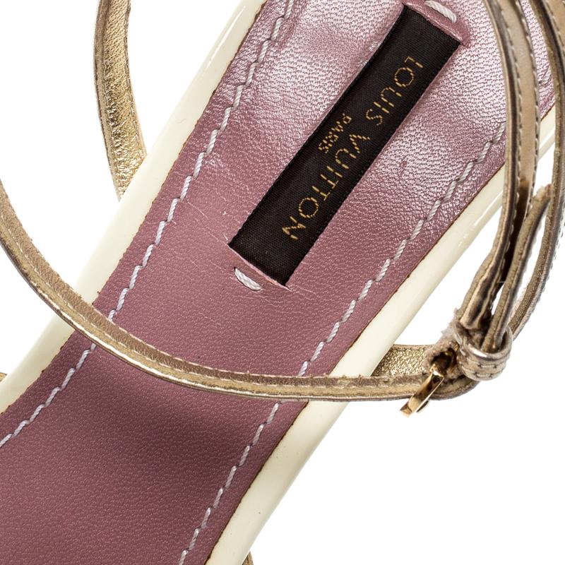 Louis Vuitton Multicolor Monogram Leather Ankle Strap Open Toe Sandals Size 38 In Good Condition In Dubai, Al Qouz 2