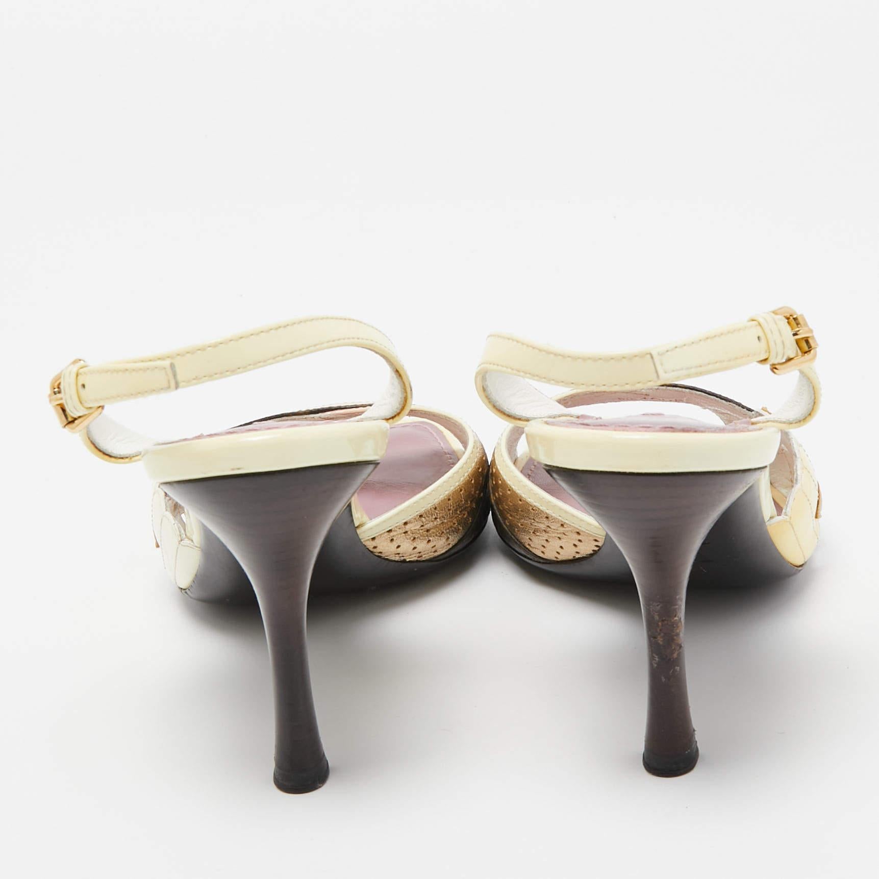 Louis Vuitton Multicolor Patent And Canvas Slingback Sandals Size 37.5 For Sale 2