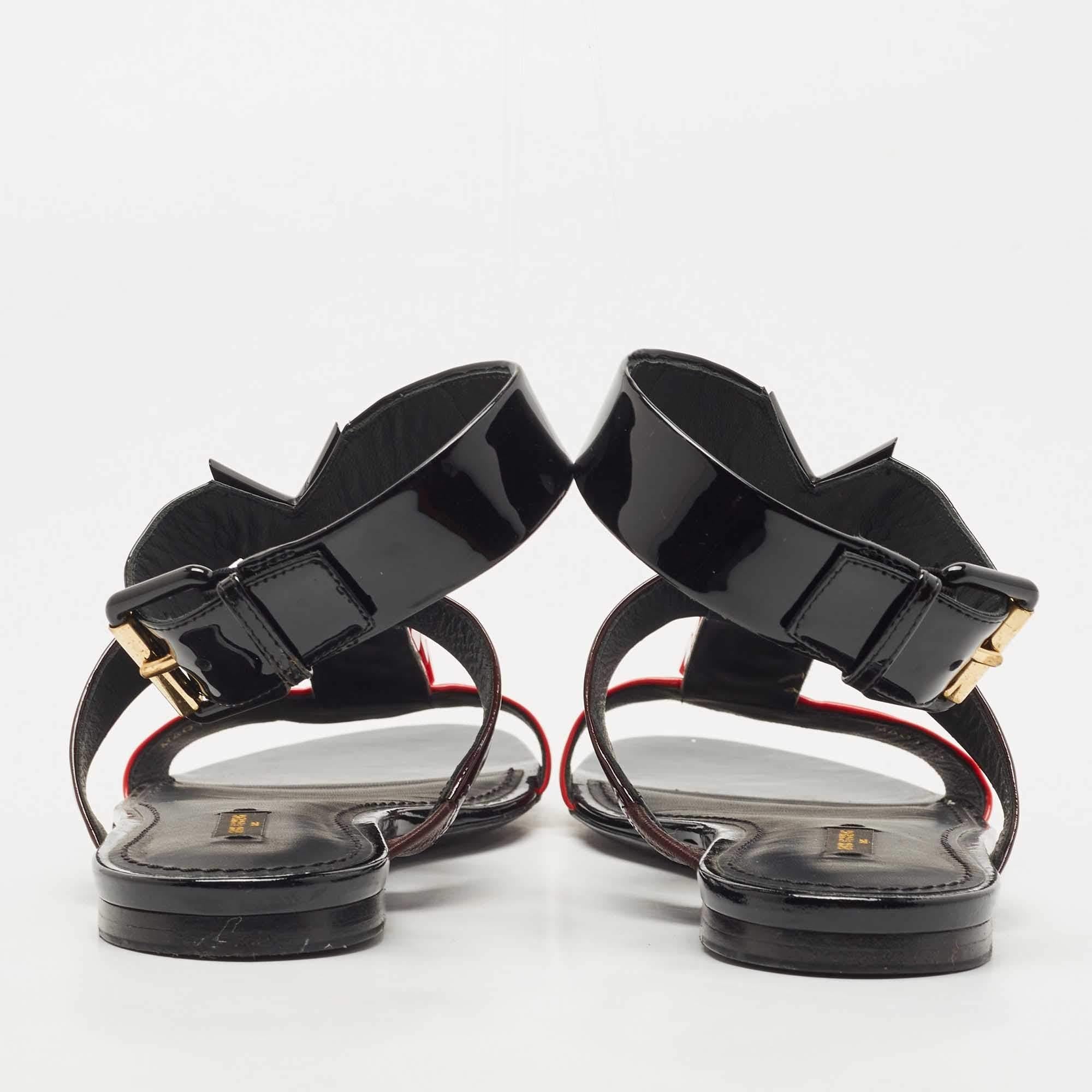 Women's Louis Vuitton Multicolor Patent Leather Ankle Strap Flat Sandals Size 37.5