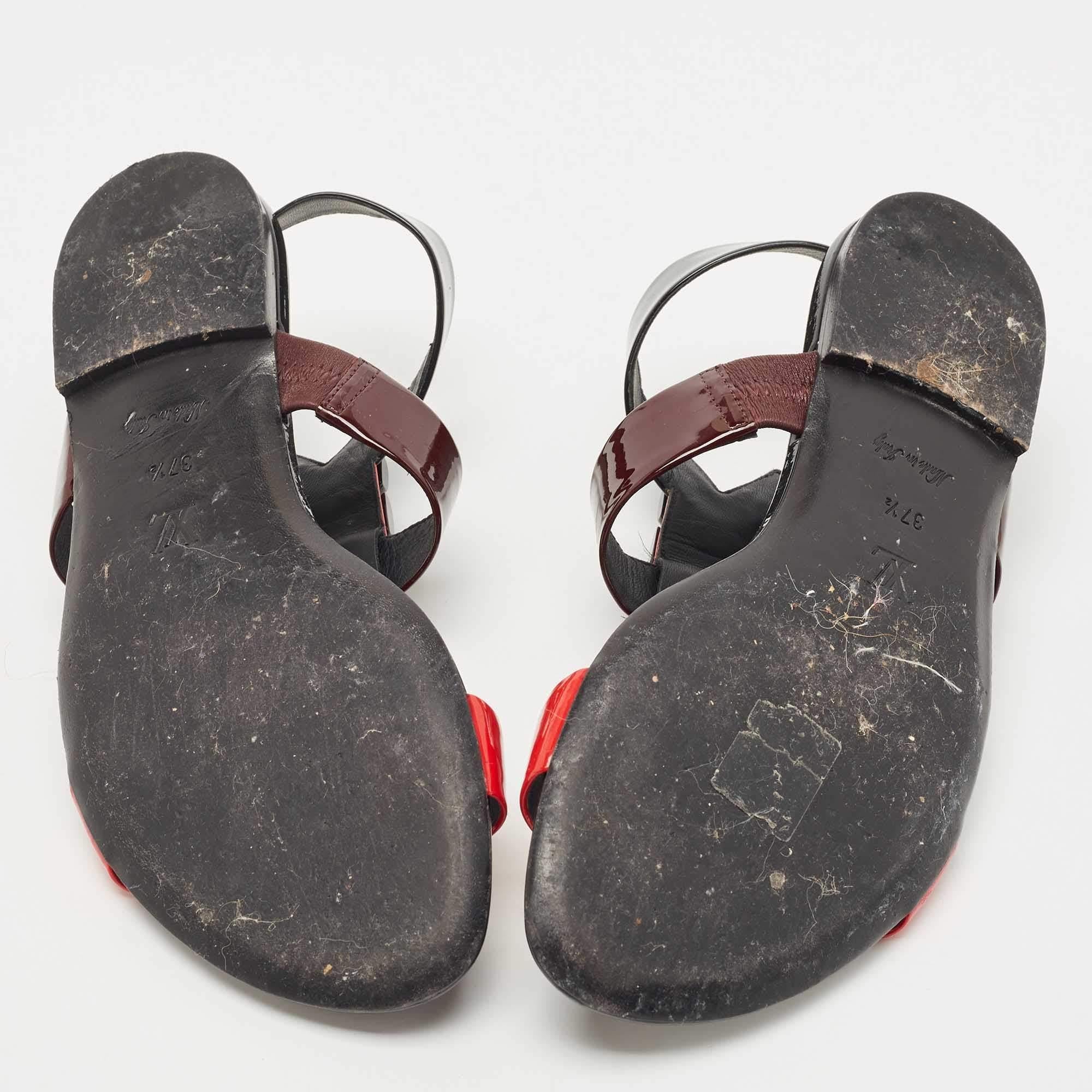 Louis Vuitton Multicolor Patent Leather Ankle Strap Flat Sandals Size 37.5 1