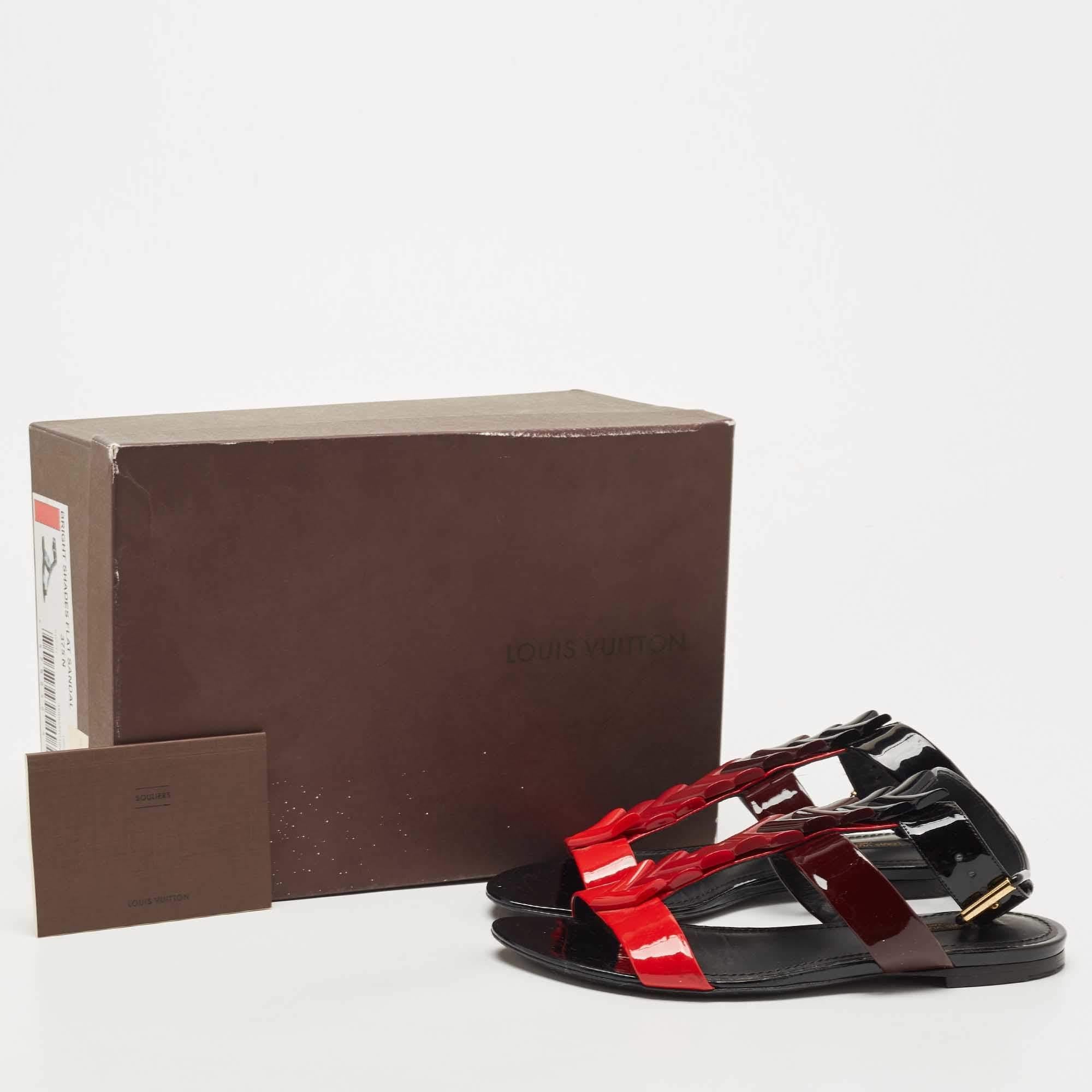 Louis Vuitton Multicolor Patent Leather Ankle Strap Flat Sandals Size 37.5 4