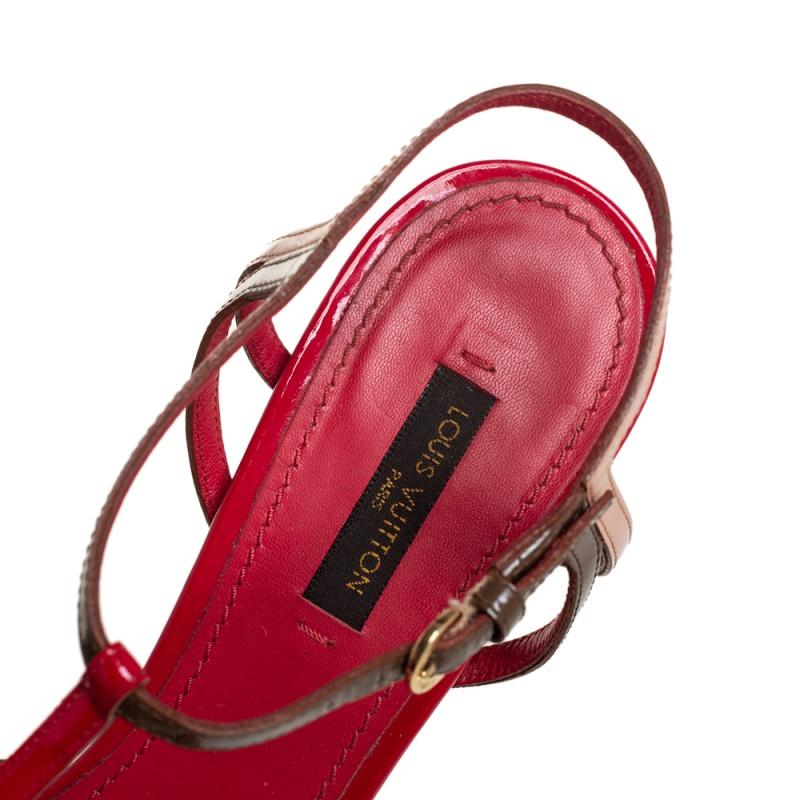 Louis Vuitton Multicolor Patent Leather Platform T Strap Sandals Size 37 1