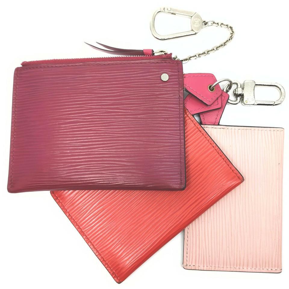 Beige Louis Vuitton Multicolor Pink Epi Leather Trio Card Case Wallet Keychain 863137 For Sale