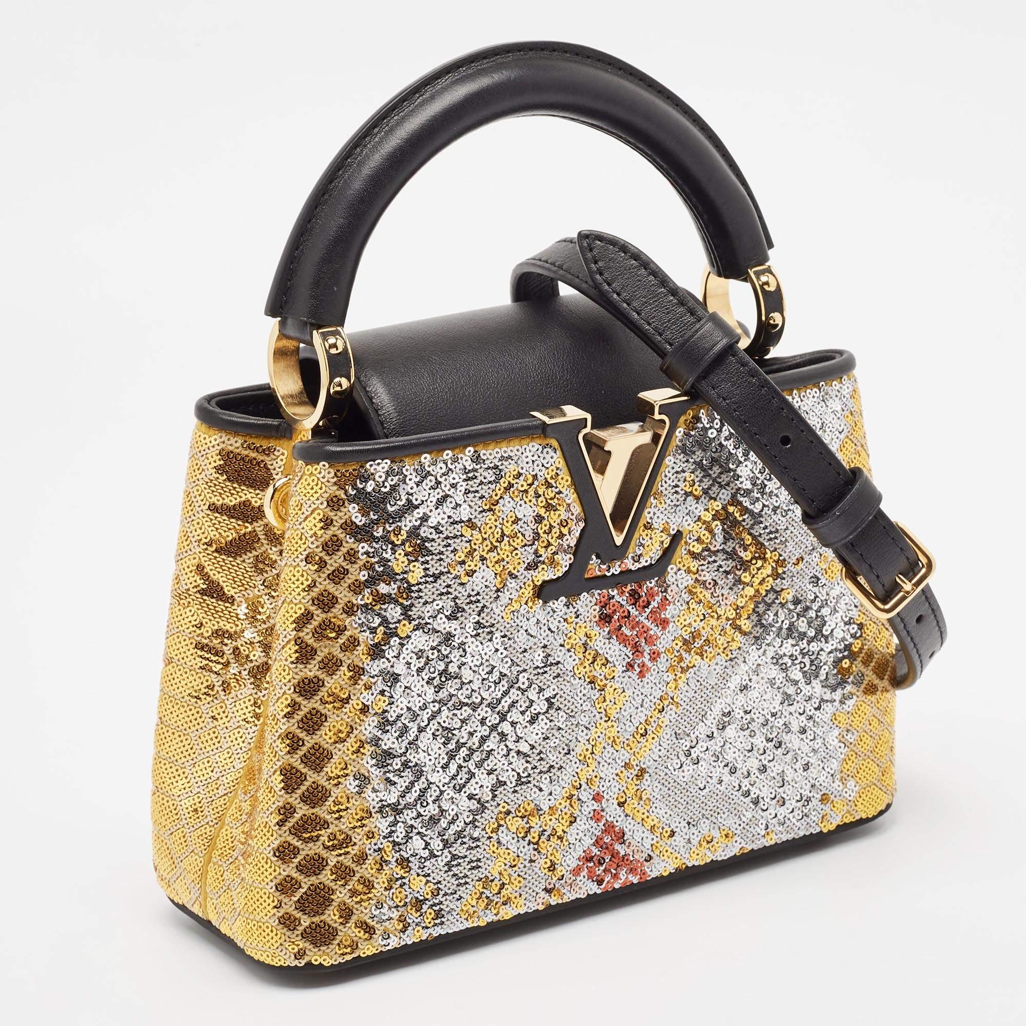Brown Louis Vuitton Multicolor Sequin and Leather Mini Capucines Bag
