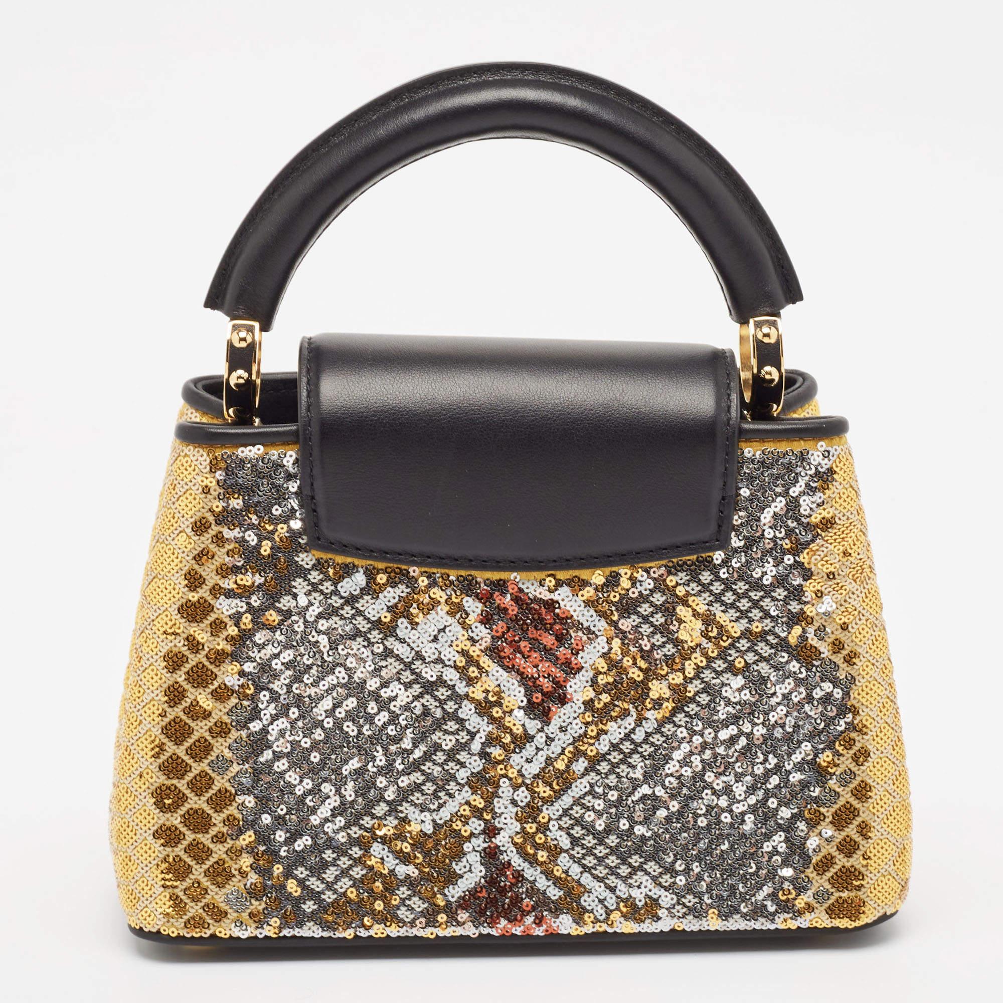 Louis Vuitton Multicolor Sequin and Leather Mini Capucines Bag In Excellent Condition In Dubai, Al Qouz 2