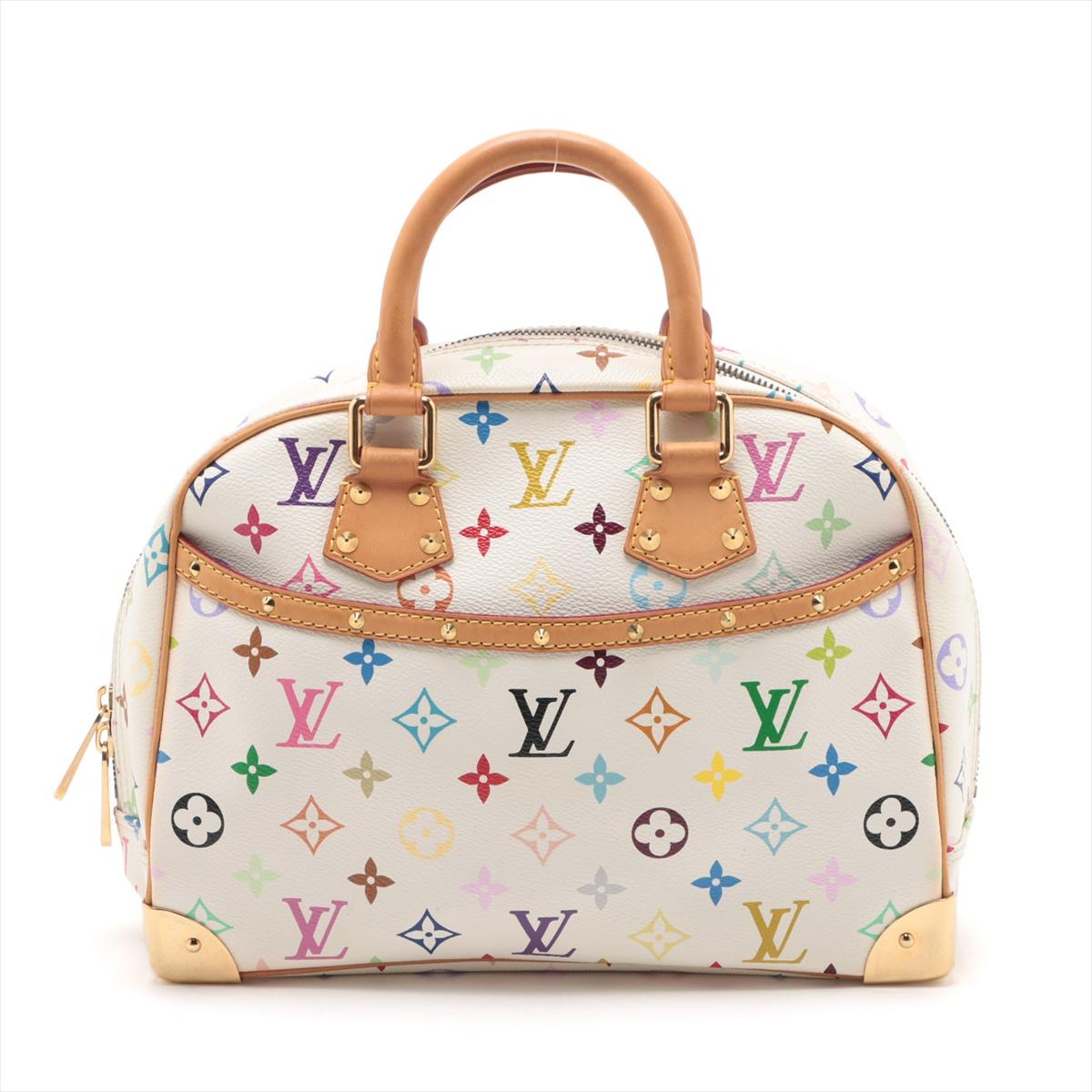 The Louis Vuitton Multicolor Trouville Handbag in White exudes timeless elegance and sophistication. The iconic piece seamlessly blends luxury and functionality. The signature monogram canvas is adorned with a vibrant multicolor pattern, creating a