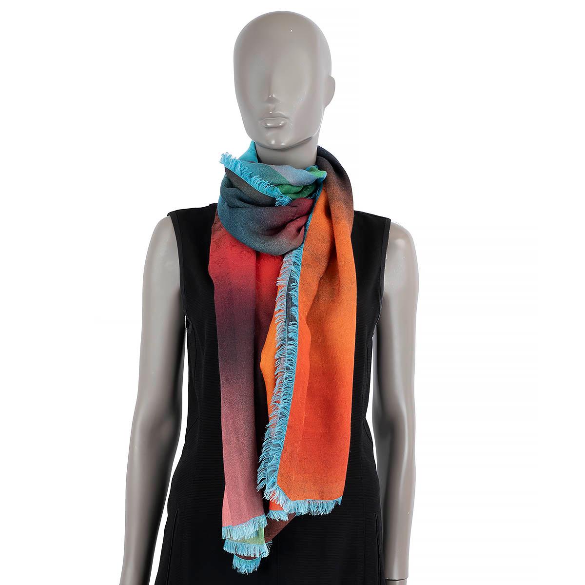 Women's LOUIS VUITTON multicolor wool silk cashmere 2016 RAINBOW GRADIENT Scarf For Sale