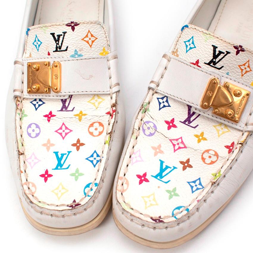 Louis Vuitton Multicolore Monogram White Leather Loafers - US 37 For Sale 1