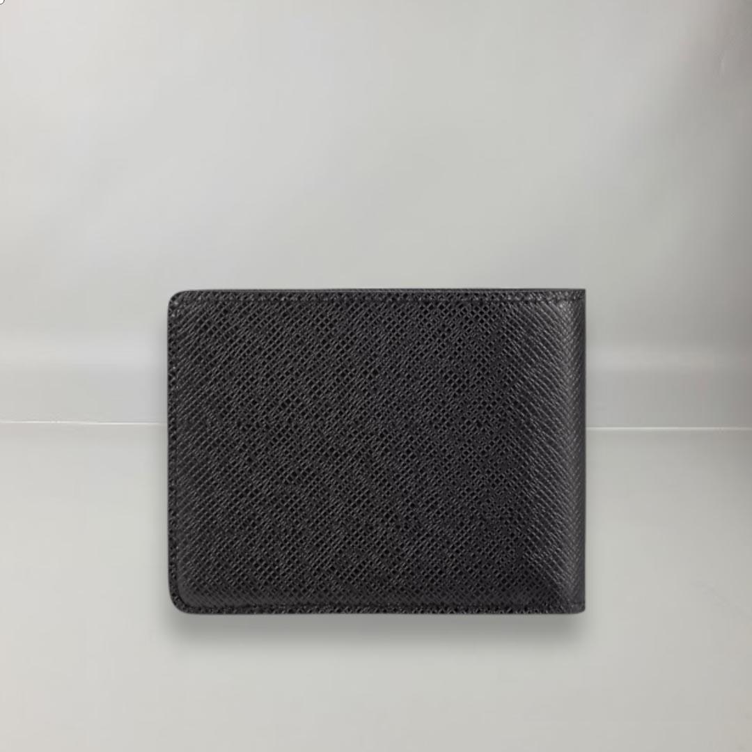 Louis Vuitton Multiple Wallet Black Taiga Cowhide Leather For Sale at
