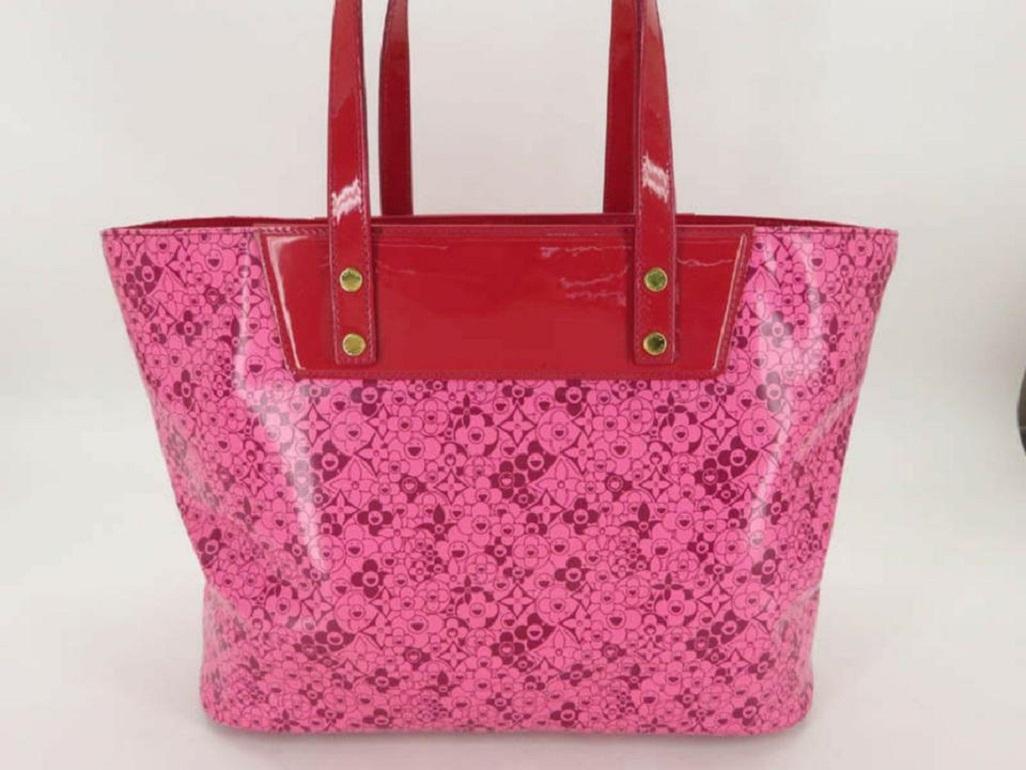 Louis Vuitton Murakami Cosmic Blossom Pm 870012 Pink Leather Tote 4
