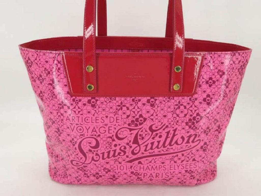 Louis Vuitton Murakami Cosmic Blossom Pm 870012 Pink Leather Tote In Good Condition In Dix hills, NY