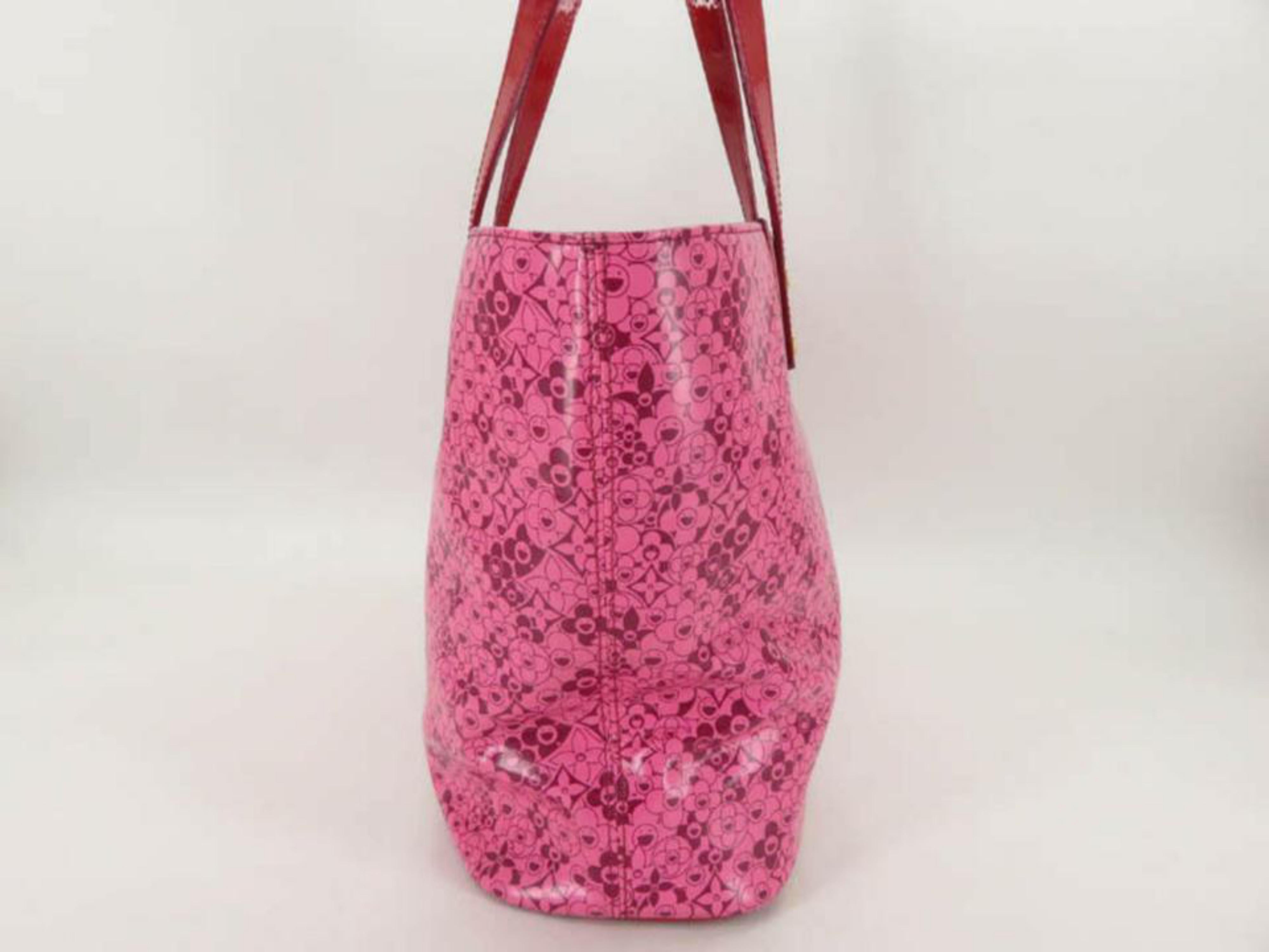 Louis Vuitton Murakami Cosmic Blossom Pm 870012 Pink Leather Tote For Sale 5