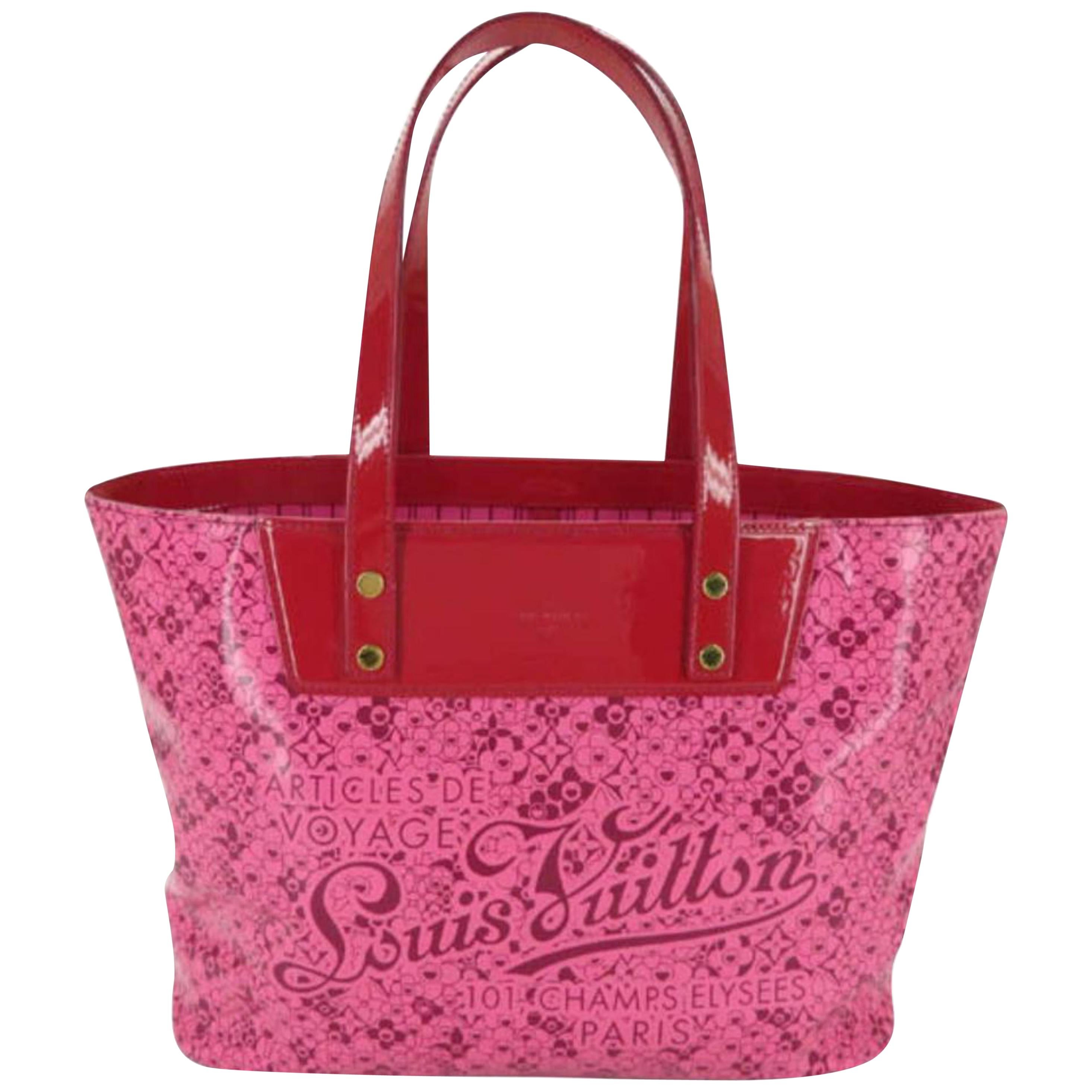 Louis Vuitton Murakami Cosmic Blossom Pm 870012 Pink Leather Tote For Sale