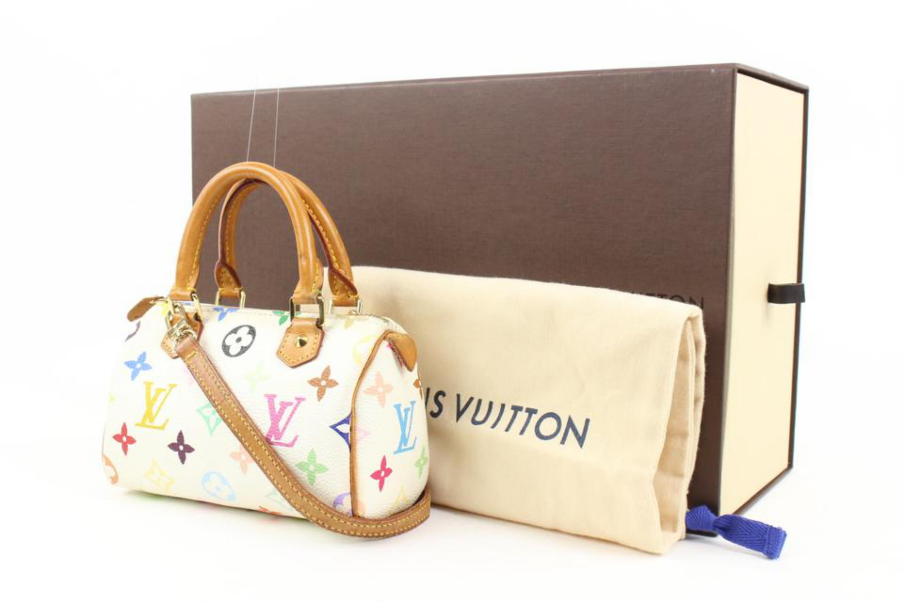 Louis Vuitton Murakami Monogram Multicolor Blanc Mini Speedy HL with Strap s28lv16
Date Code/Serial Number: TH0044
Made In: France
Measurements: Length:  6.5