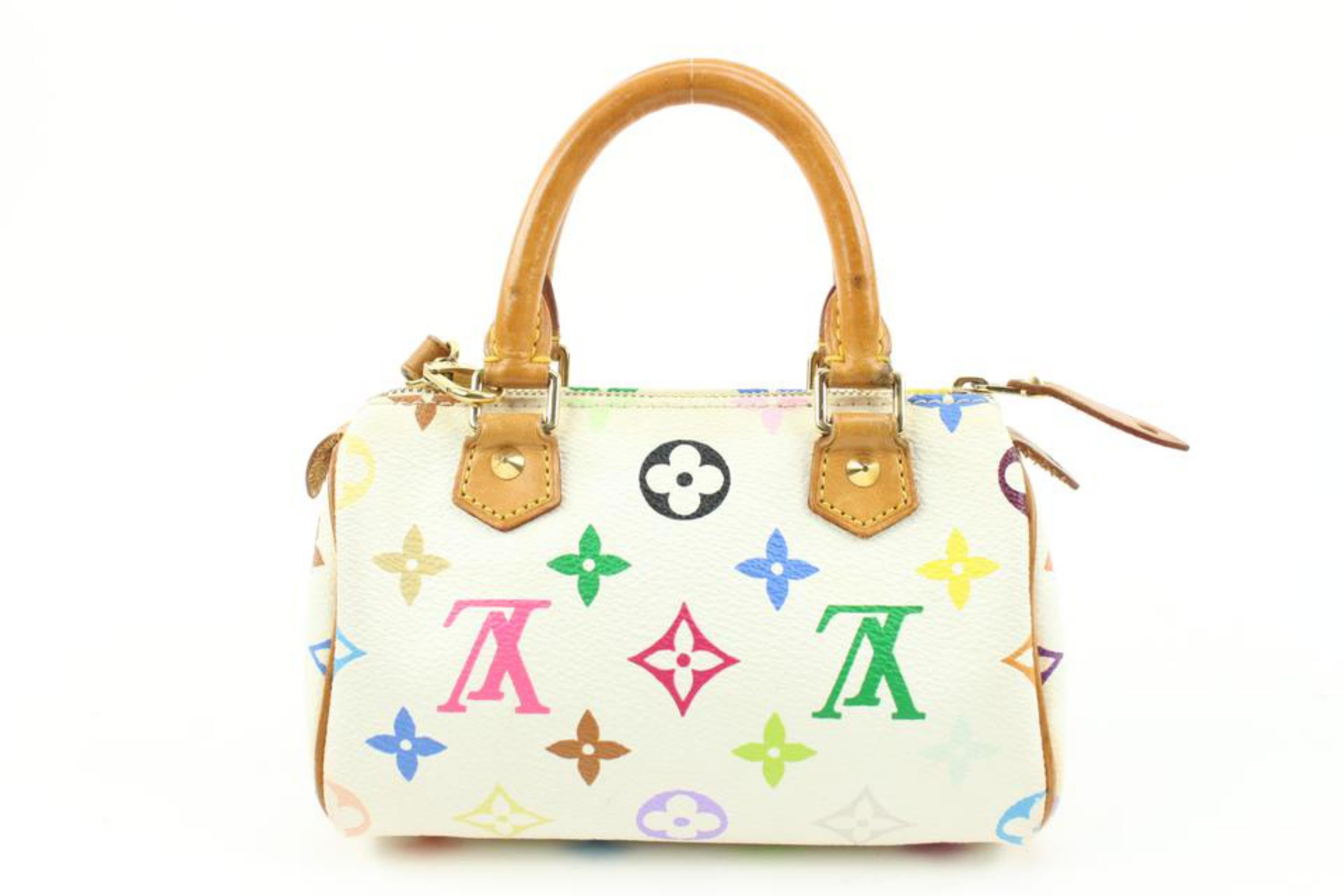 Louis Vuitton Murakami Monogram Multicolor Blanc Mini Speedy HL with Strap s28lv In Good Condition In Dix hills, NY