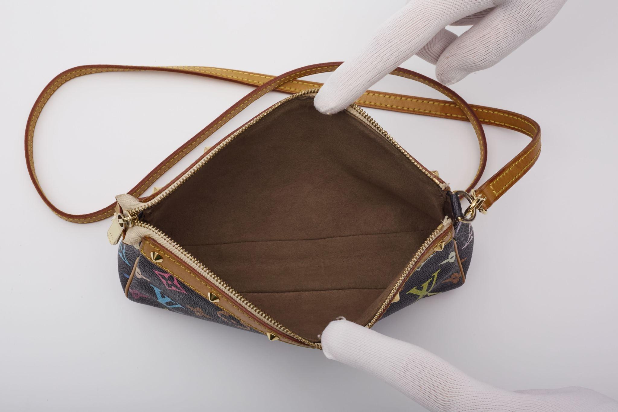 Louis Vuitton Murakami Monogram Multicolor Pochette Accessories Black For Sale 6