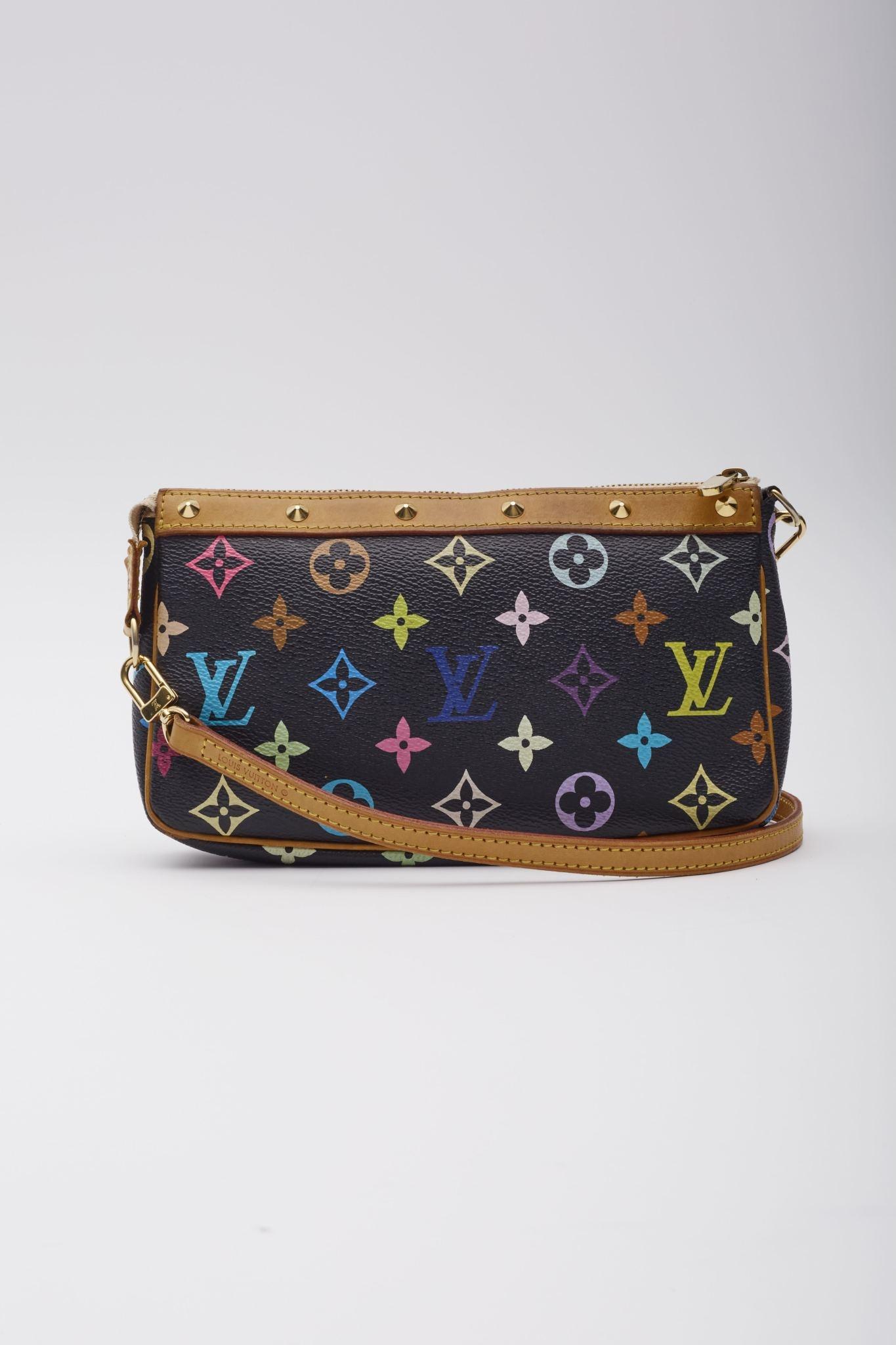 Louis Vuitton Murakami Monogram Multicolor Pochette Accessories Black For Sale 1