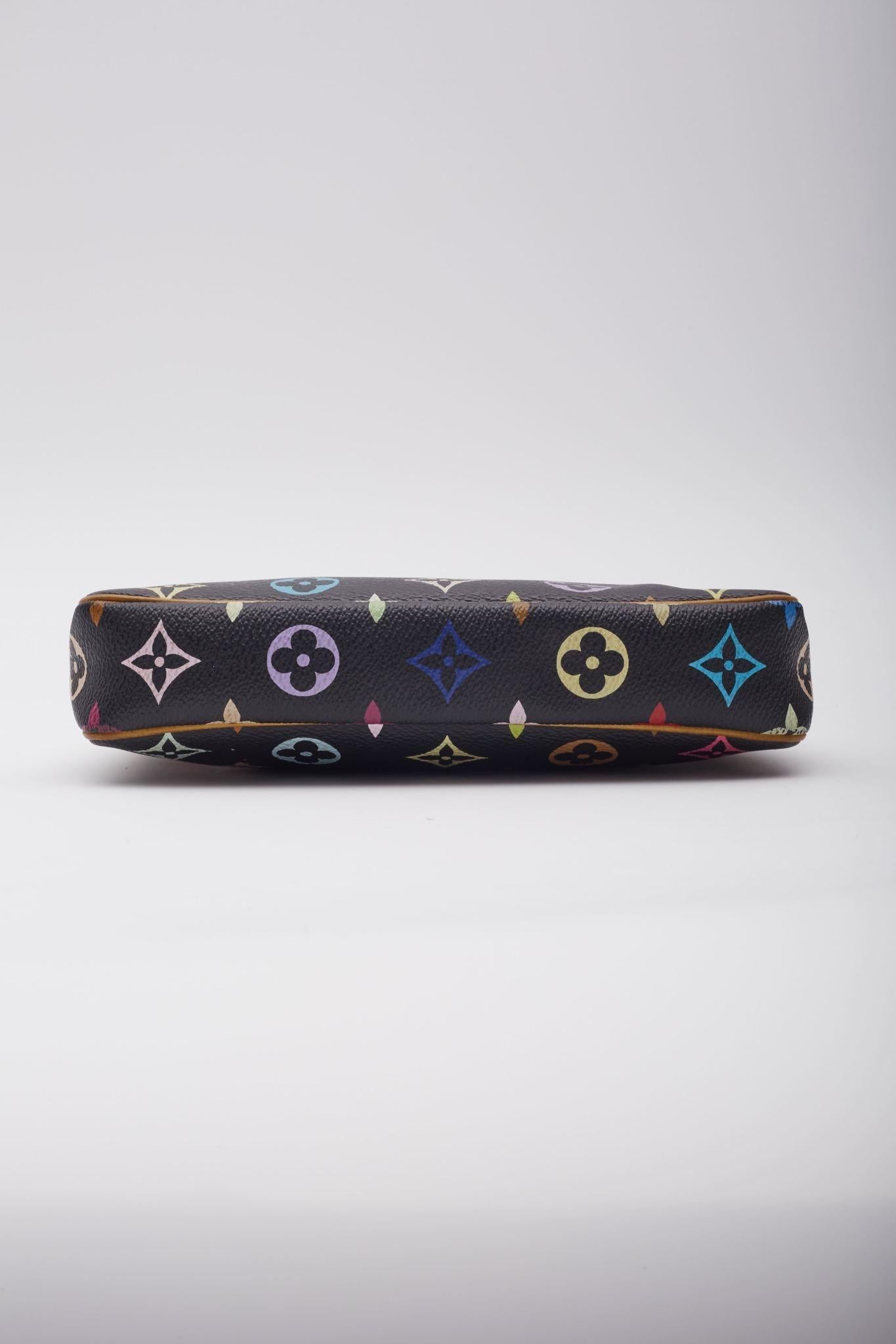Louis Vuitton Murakami Monogram Multicolor Pochette Accessories Black For Sale 2