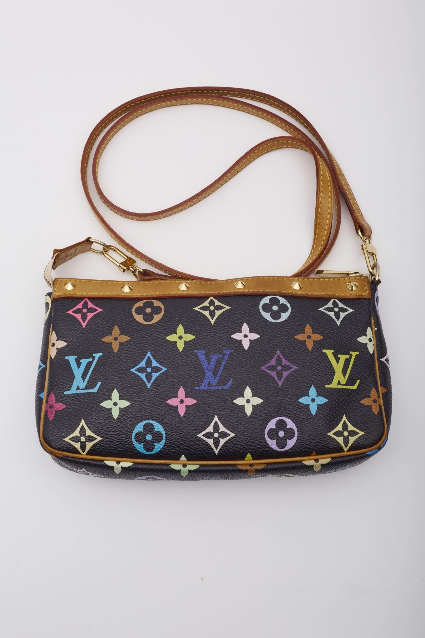 Louis Vuitton Murakami Monogram Multicolor Pochette Accessories Black For Sale 3